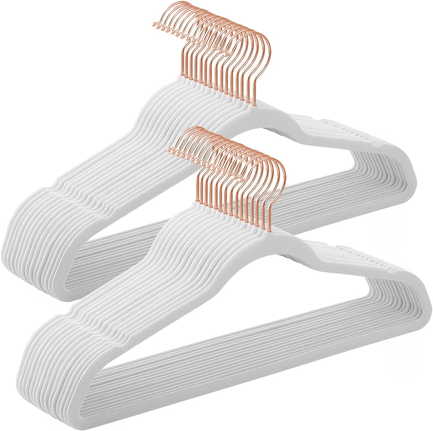 SONGMICS Velvet Hangers 30 Pack, Non-Slip Hangers with Rose Gold-Colored Swivel Hooks, Slim Space-Saving Hangers, Velvet Hangers for Closet, Heavy-Duty Hangers, White UCRF026W30