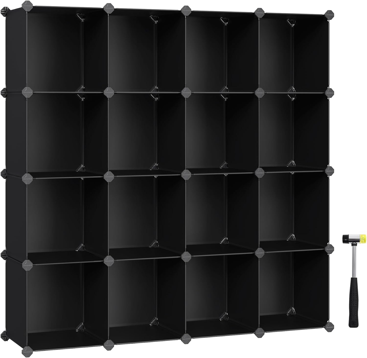 SONGMICS Cube Storage Organizer Set, Book Shelf with 16 Plastic Cubes for Closet Organization, Bedroom and Living Room, Black