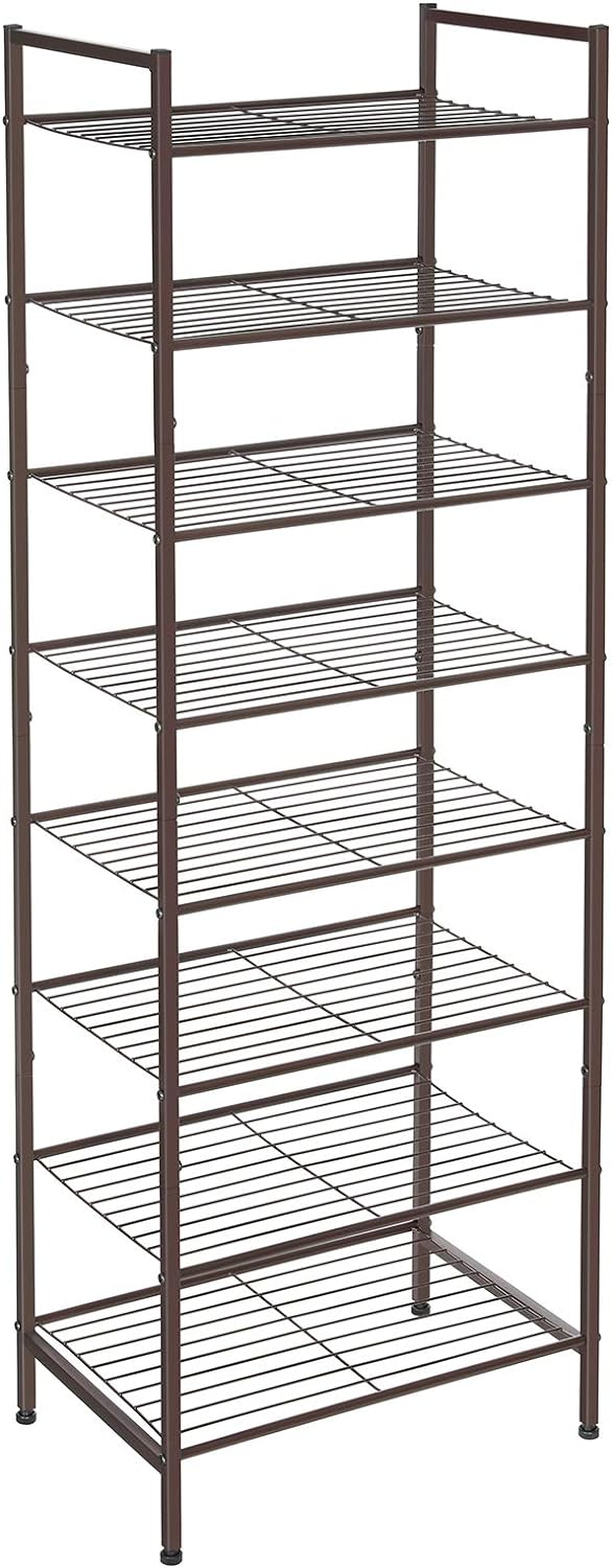 SONGMICS Shoe Rack 8 Tier Tall Shoe Storage Organizer, Sturdy Metal Narrow Shoe Rack Shelf for Closet Entry Small Space, Slim Shoe Stand Holder for 16-24 Pairs, Stackable Vertical Shoe Tower, Bronze