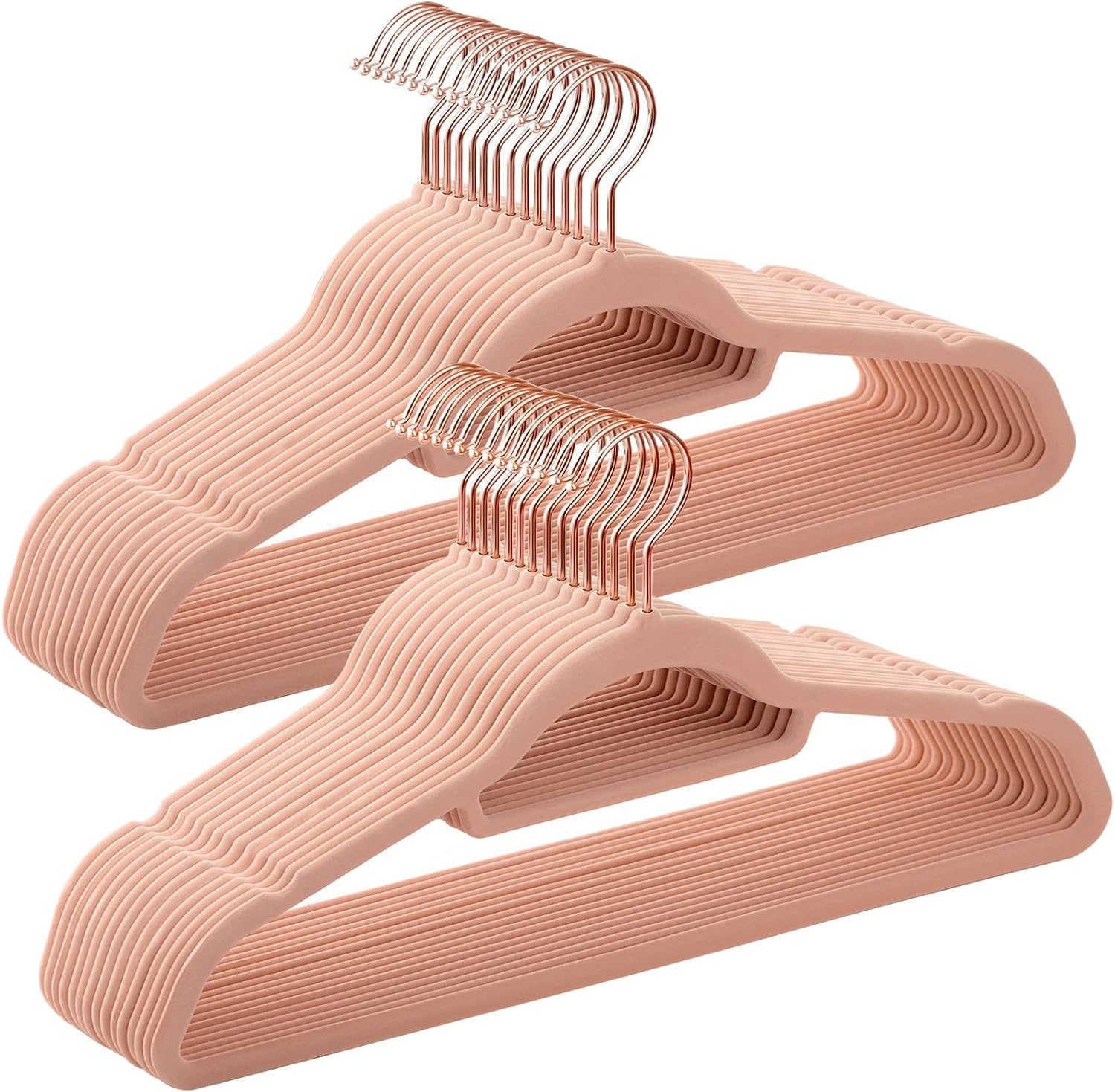 SONGMICS Velvet Hangers, Set of 30 Clothes Hanger with Rose Gold Swivel Hook, Non-Slip, and Space-Saving, 0.2-Inch Thick, 17.1-Inch Long for Coat, Shirt, Dress, Pants, Tie, Light Pink UCRF21PK30