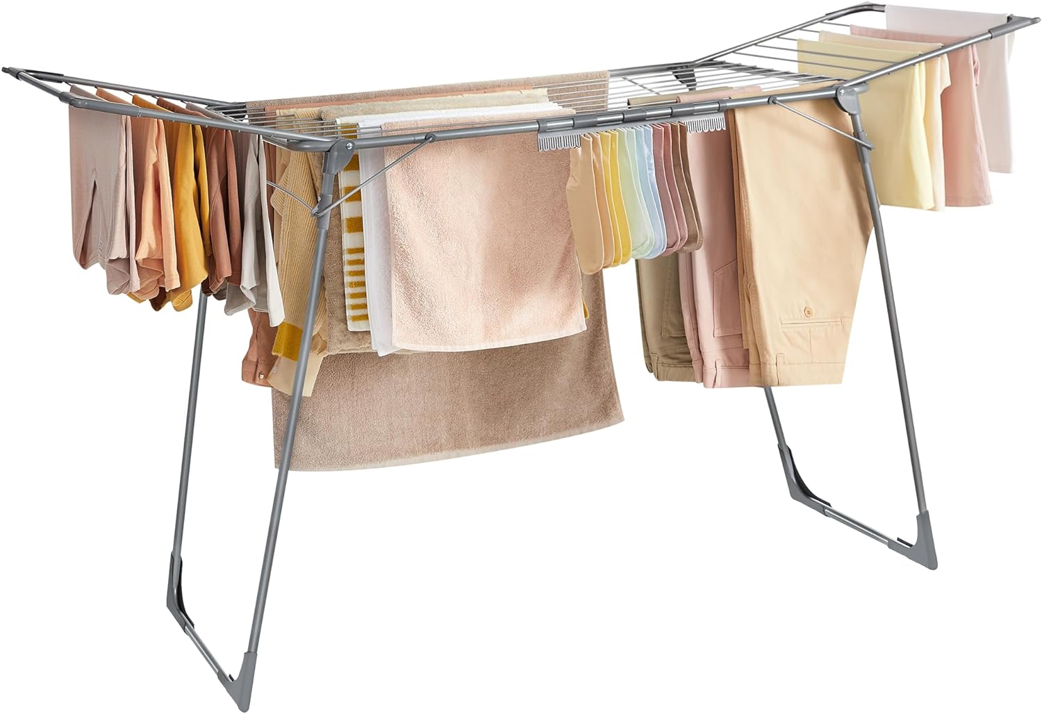 SONGMICS Clothes Drying Rack Foldable, Gullwing Laundry Drying Rack, Space-Saving, 22.2 x 68.1 x 38 Inches, Sock Clips, Metal Structure, for Clothes, Towels, Linens, Indoor/Outdoor Gray ULLR518G01