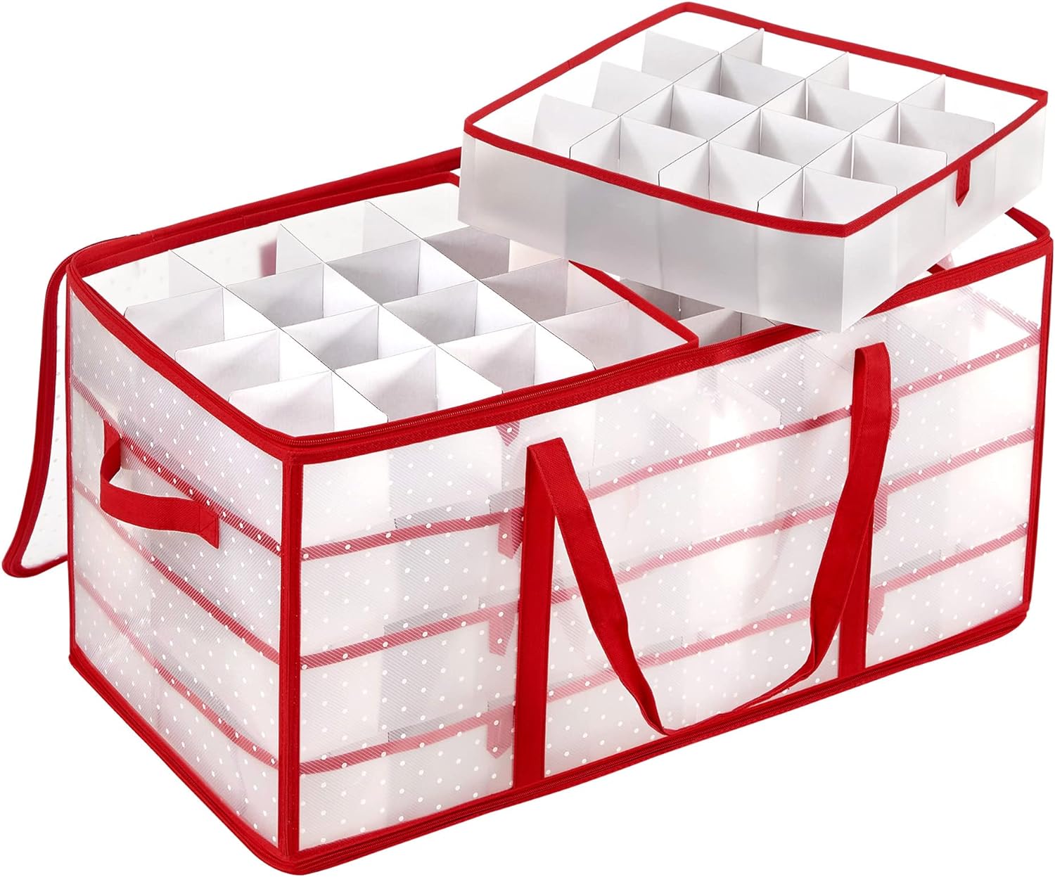 SONGMICS Large Christmas Ornament Storage Boxes, 3-Inch Balls, 8 Trays, 128 Slots, Plastic Christmas Storage Container with Lid, Dual Zippers, Side Handles, Cherry Red URFB029T01