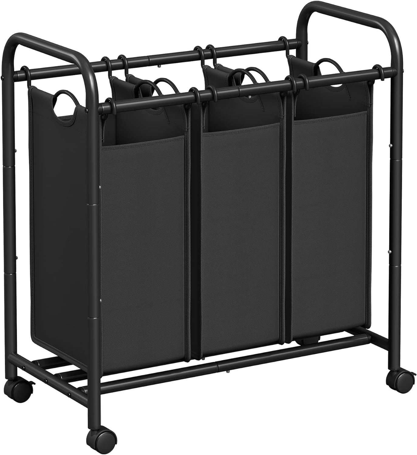 SONGMICS 3-Section Laundry Sorter, Laundry Basket with Wheels, Laundry Hamper with 3 Bags, Laundry Room Organizer, Removable Laundry Bag with Handles, Lockable Wheels, Black ULSF003B