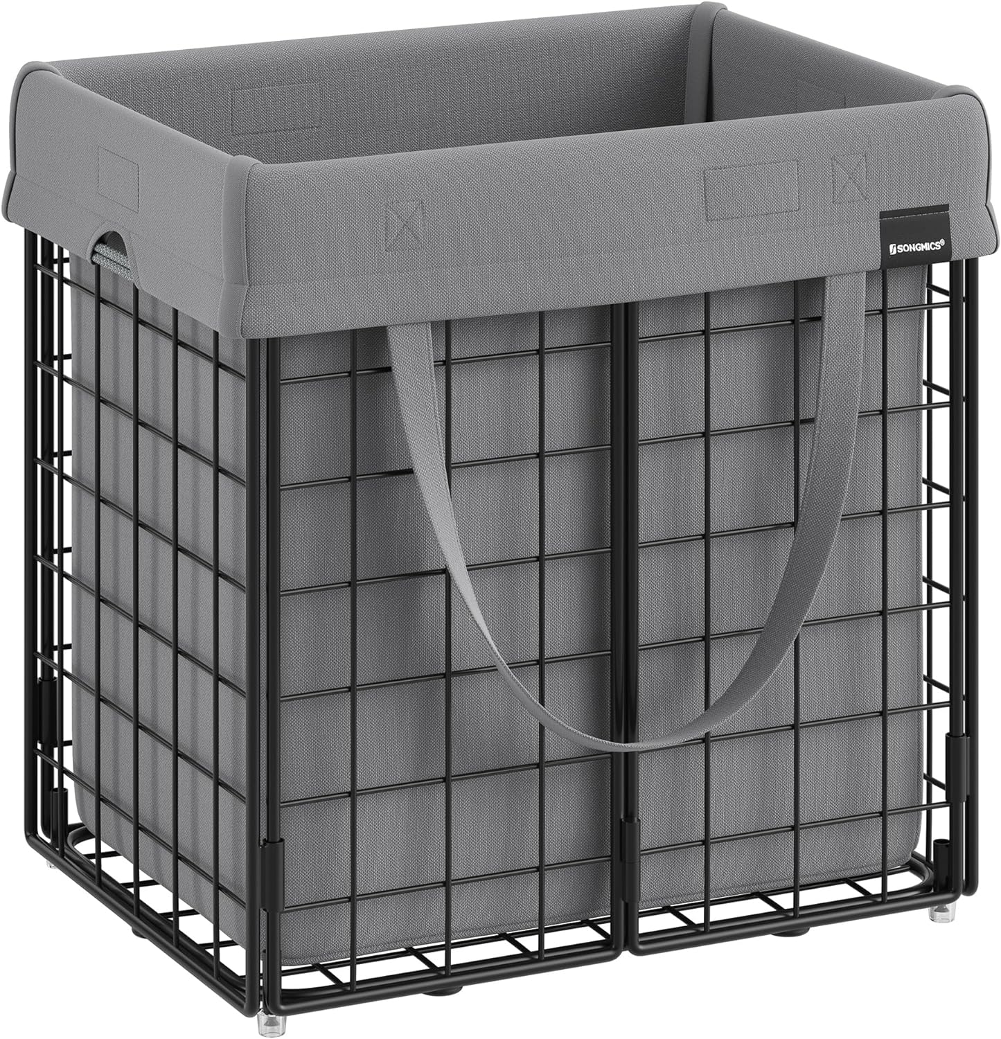 SONGMICS Laundry Hamper, 11 Gal. (50L) Laundry Basket, Collapsible Clothes Hamper, Removable and Washable Liner, Metal Wire Frame, for Bedroom Bathroom, Black and Gray ULCB150G01