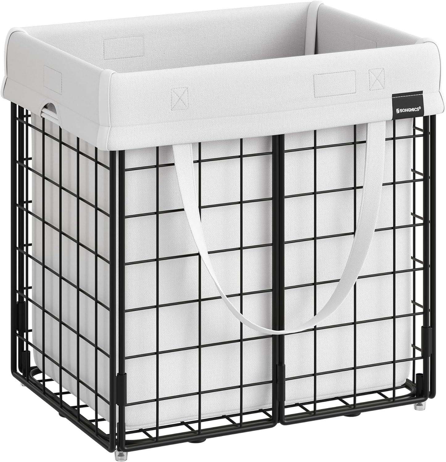 SONGMICS Laundry Hamper, 11 Gal. (50L) Laundry Basket, Collapsible Clothes Hamper, Removable and Washable Liner, Metal Wire Frame, for Bedroom Bathroom, Black and White ULCB150W01