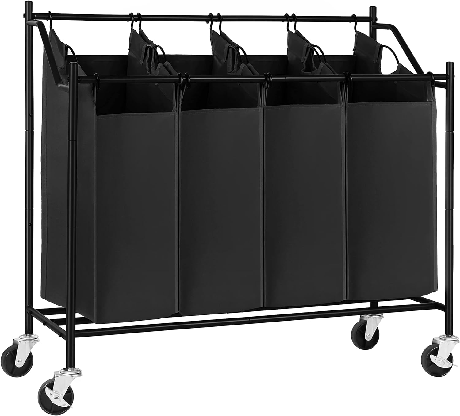 SONGMICS 4-Bag Laundry Cart Sorter, Rolling Laundry Basket Hamper, with 4 Removable Bags, Casters and Brakes, Black URLS90H