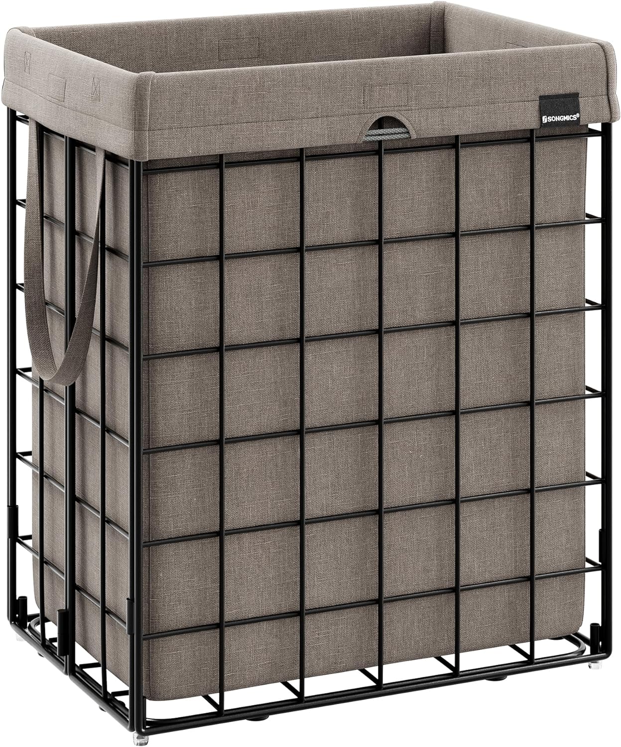 SONGMICS Laundry Hamper, 23.8 Gal (90L) Laundry Basket, Collapsible Clothes Hamper, Removable and Washable Liner, Metal Wire Frame, for Bedroom Bathroom, Black and Camel Brown ULCB190N01