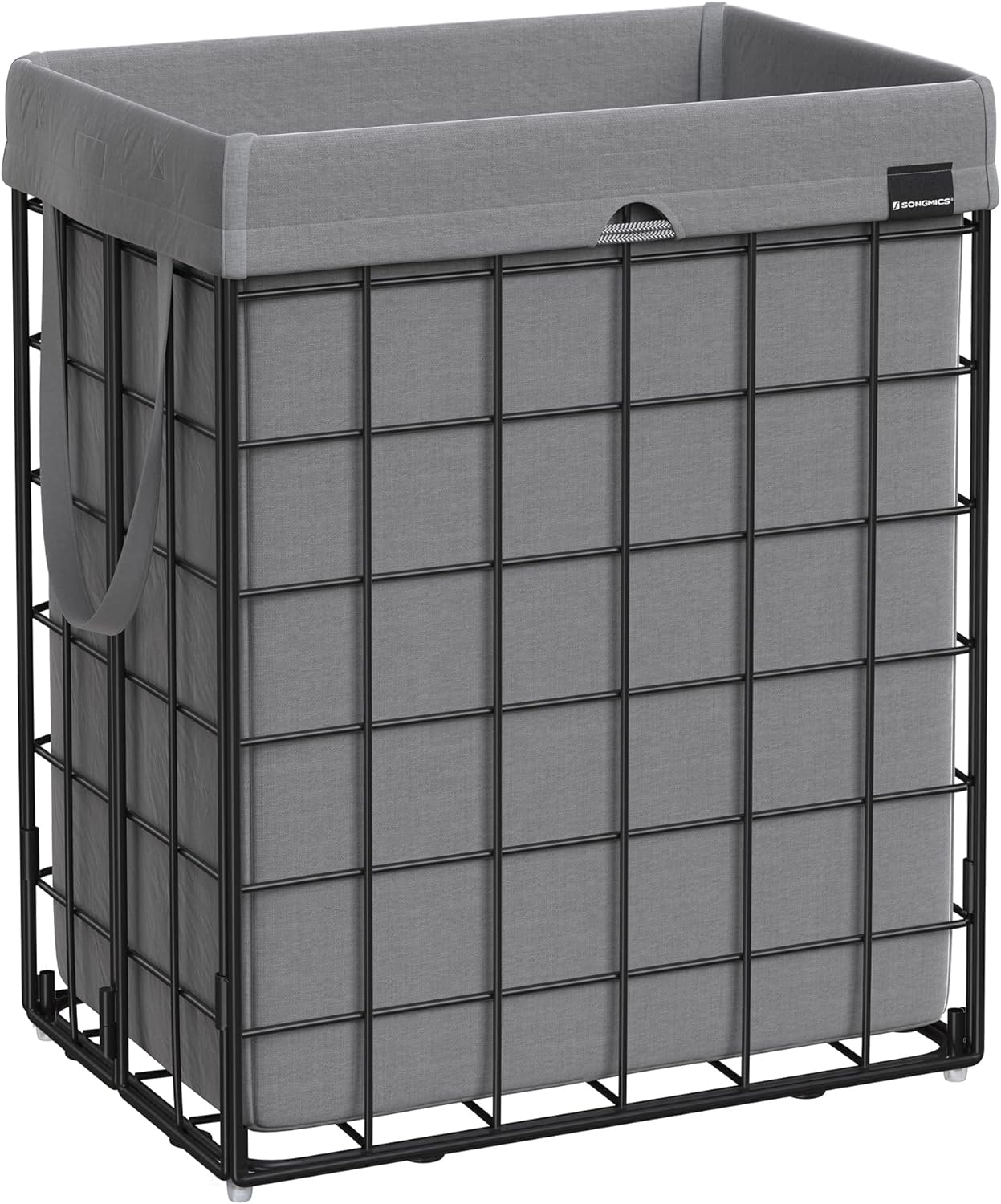 SONGMICS Laundry Hamper, 23.8 Gal (90L) Laundry Basket, Collapsible Clothes Hamper, Removable and Washable Liner, Metal Wire Frame, for Bedroom Bathroom, Black and Gray ULCB190G01