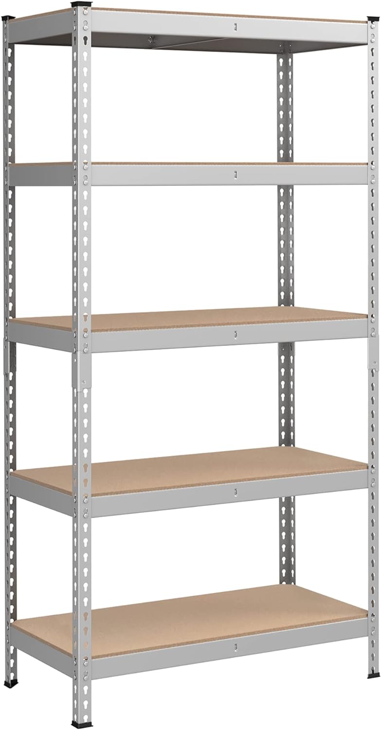 SONGMICS 5-Tier Storage Shelves, Garage Storage, Boltless Assembly, Adjustable Shelving Unit, 17.7 x 35.4 x 70.9 Inches, Load 1929 lb, for Shed Warehouse Basement Kitchen, Silver UGLR450E01