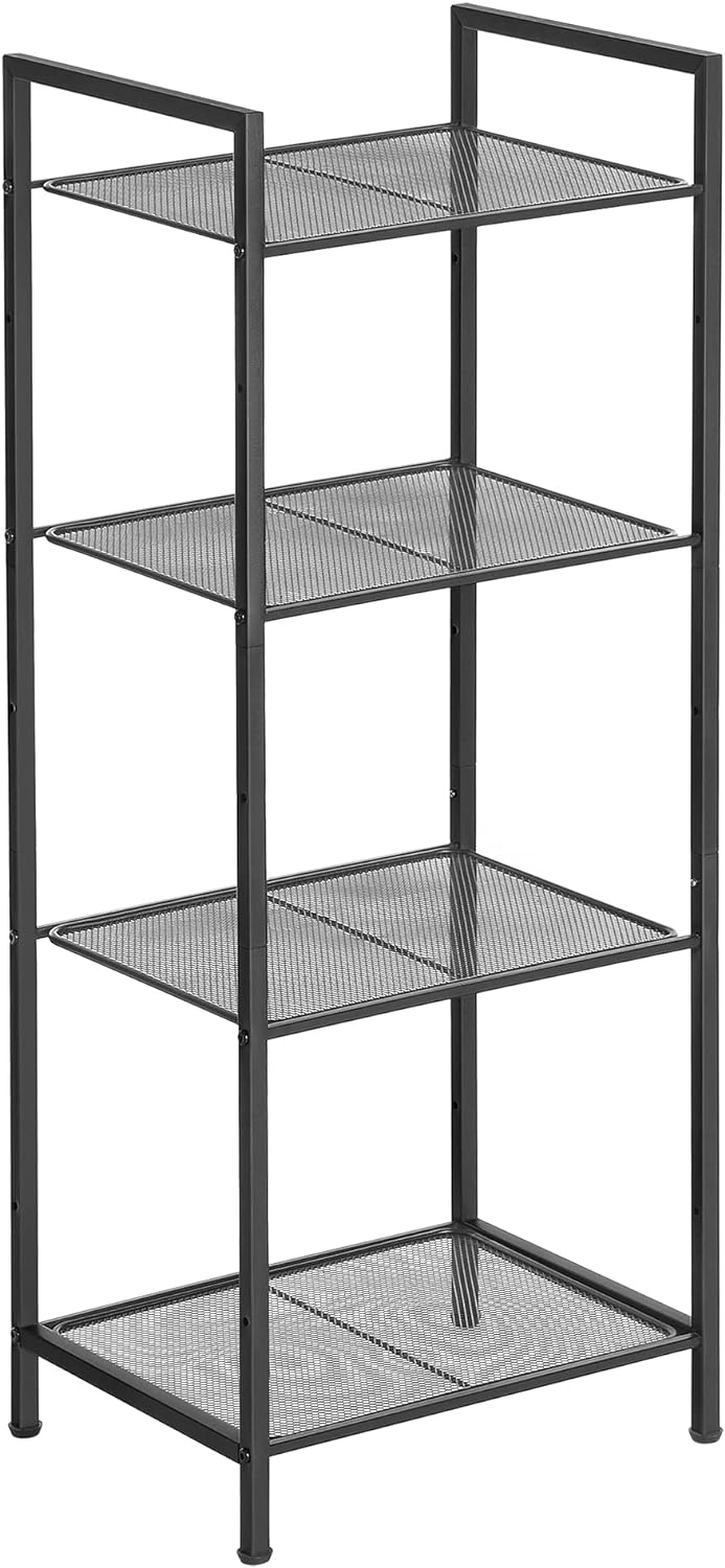 SONGMICS 4-Tier Storage Rack, Bathroom Shelf, Extendable Plant Stand with Adjustable Shelf, for Bathroom, Living Room, Balcony, Kitchen, Black UBSC034B01