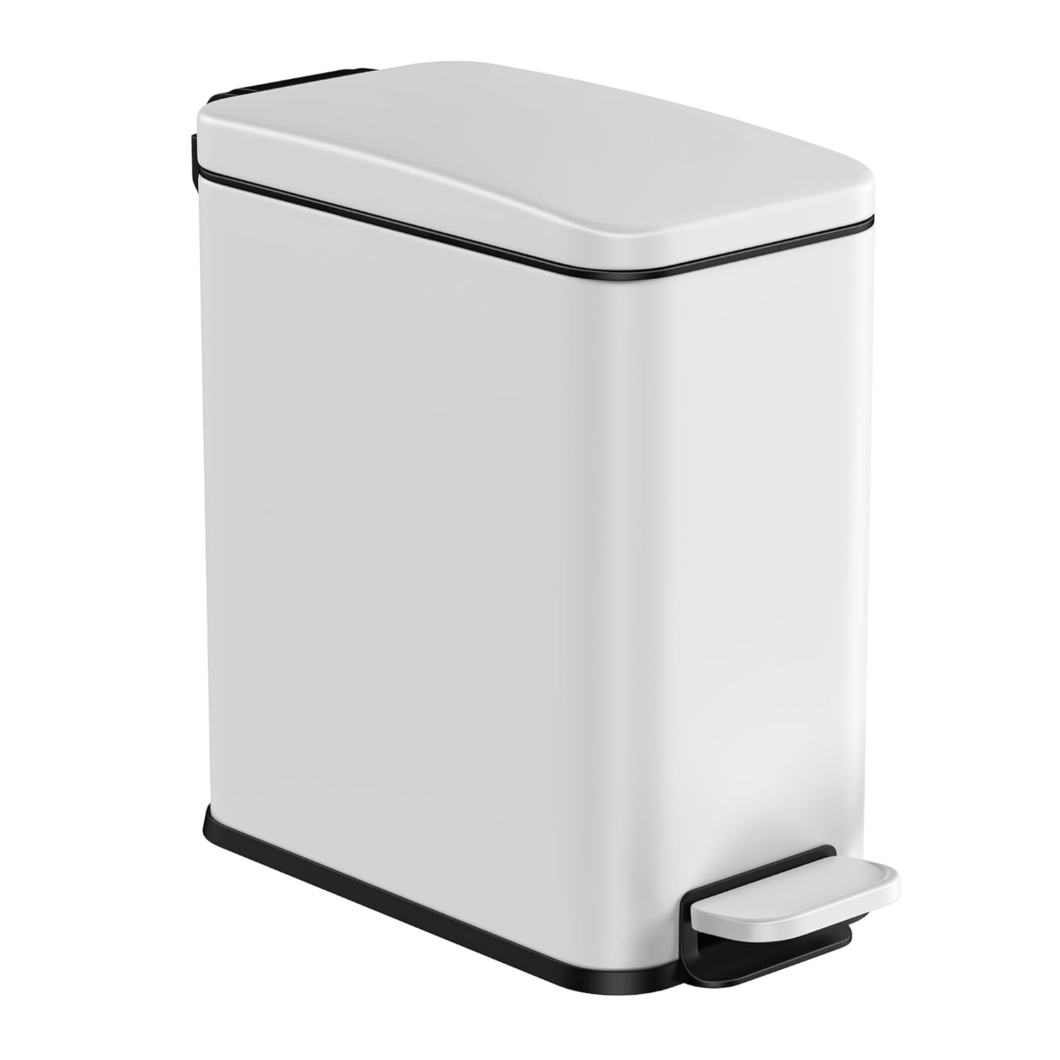 SONGMICS Bathroom Trash Can, 1.3 Gallon Small Trash Bin with Lid, Slim for Small Spaces, Stainless Steel Garbage Can, Soft Close, White ULTB560W05