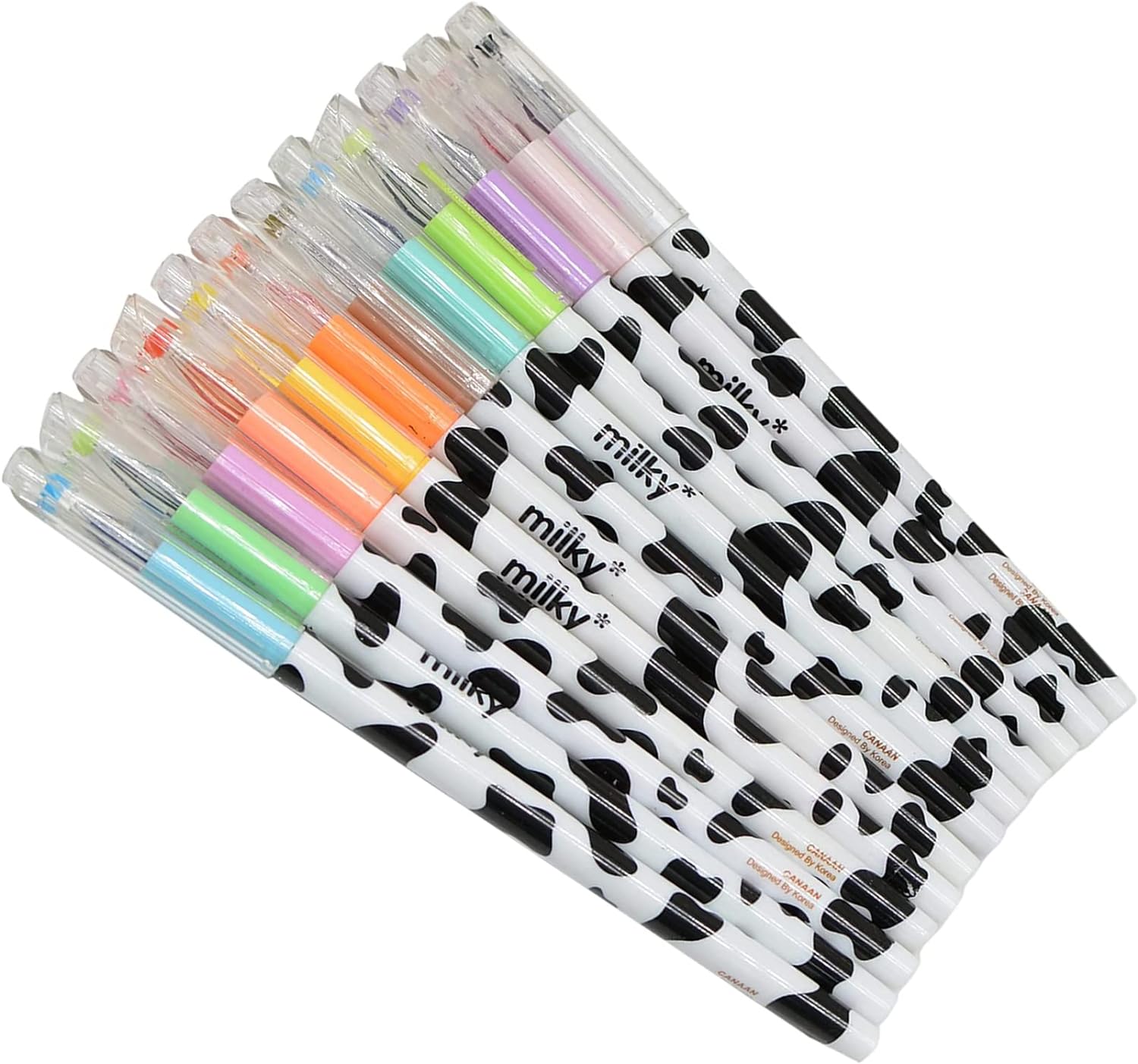 Yansanido Pack of 12 Colors Kawaii Cow Design Gel Pen for Office School Home Travel Gift for Friends and students (12)