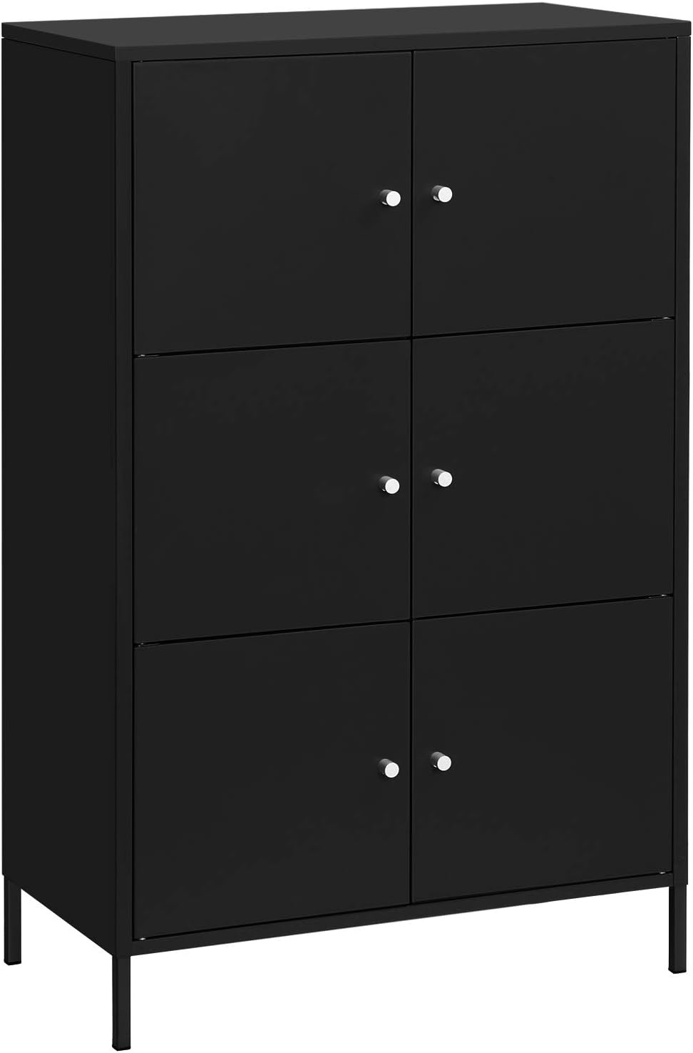 SONGMICS Storage Cabinet, 3-Tier Metal Office Cabinet, Multipurpose Storage Organiser Stand with 6 Doors, 27.5 x 14.2 x 44.2 Inches, Max. Load Capacity 33 lb per Shelf, Black UOMC006B01