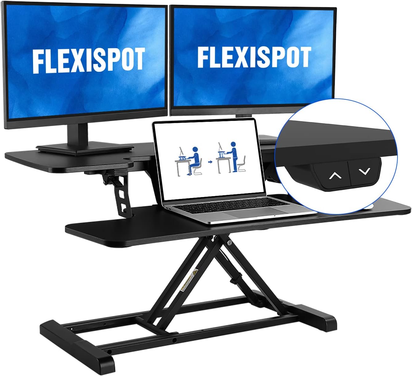 FLEXISPOT Electric Standing Desk Converter 36 Wide Motorized Stand up Desk Riser for Monitor and Laptop,Black Height Adjustable Desk for Home Office