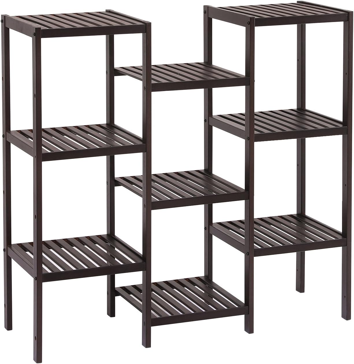 SONGMICS Bamboo Customizable Plant Stand Flower Pots Holder Display Utility Shelf Bathroom Storage Rack Shelving Unit Brown UBCB93BR