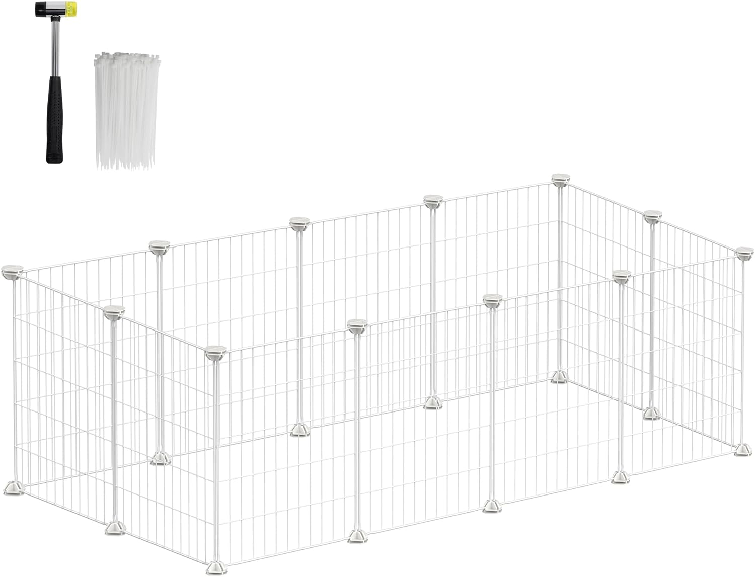 SONGMICS Pet Playpen, Small Animal Cage, Pet Fence with Cable Ties, DIY Metal Enclosure for Guinea Pigs, Hamsters, Rabbits, Hedgehogs, White ULPI001W01