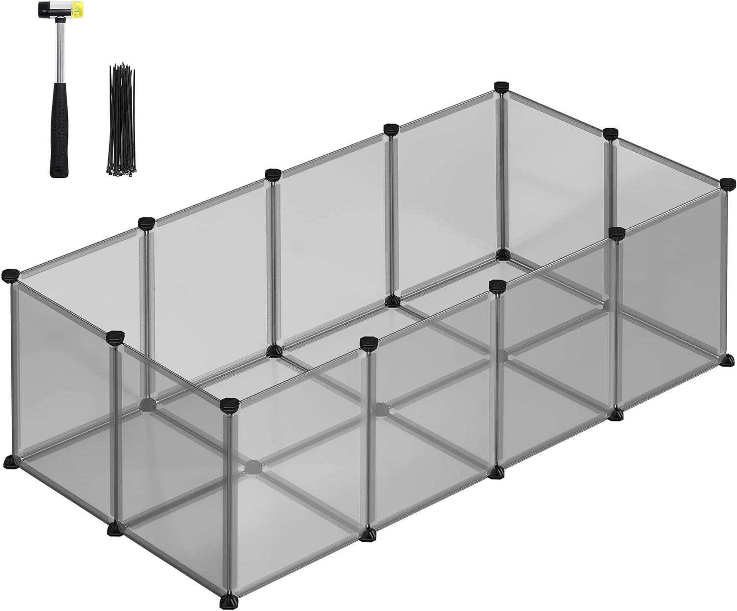 SONGMICS Pet Playpen with Floor, Small Animal Pen, Pet Fence Indoor, DIY Plastic Enclosure for Hamsters, Hedgehogs, 56.3 x 28.7 x 18.1 Inches, Gray ULPC002G01