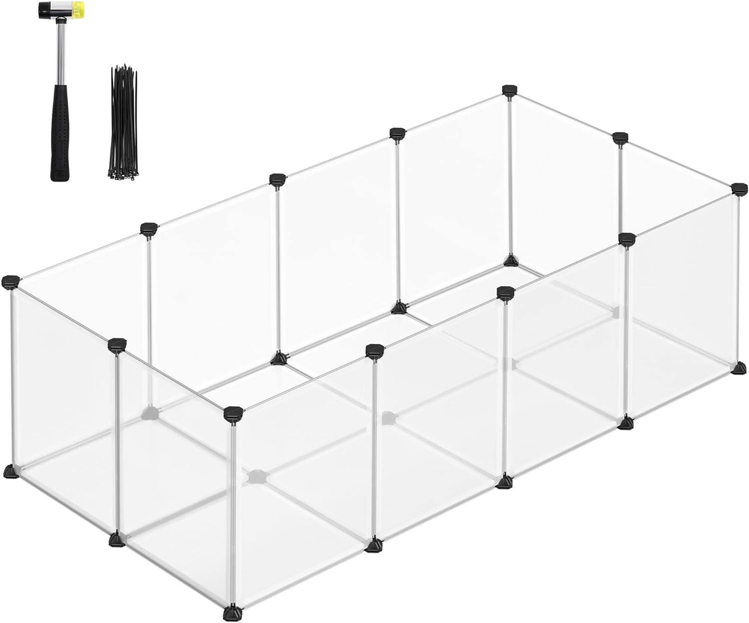 SONGMICS Pet Playpen with Floor, Small Animal Pen, Pet Fence Indoor, DIY Plastic Enclosure for Hamsters, Rabbits, Hedgehogs, Ferrets, 56.3 x 28.7 x 18.1 Inches, White ULPC02W