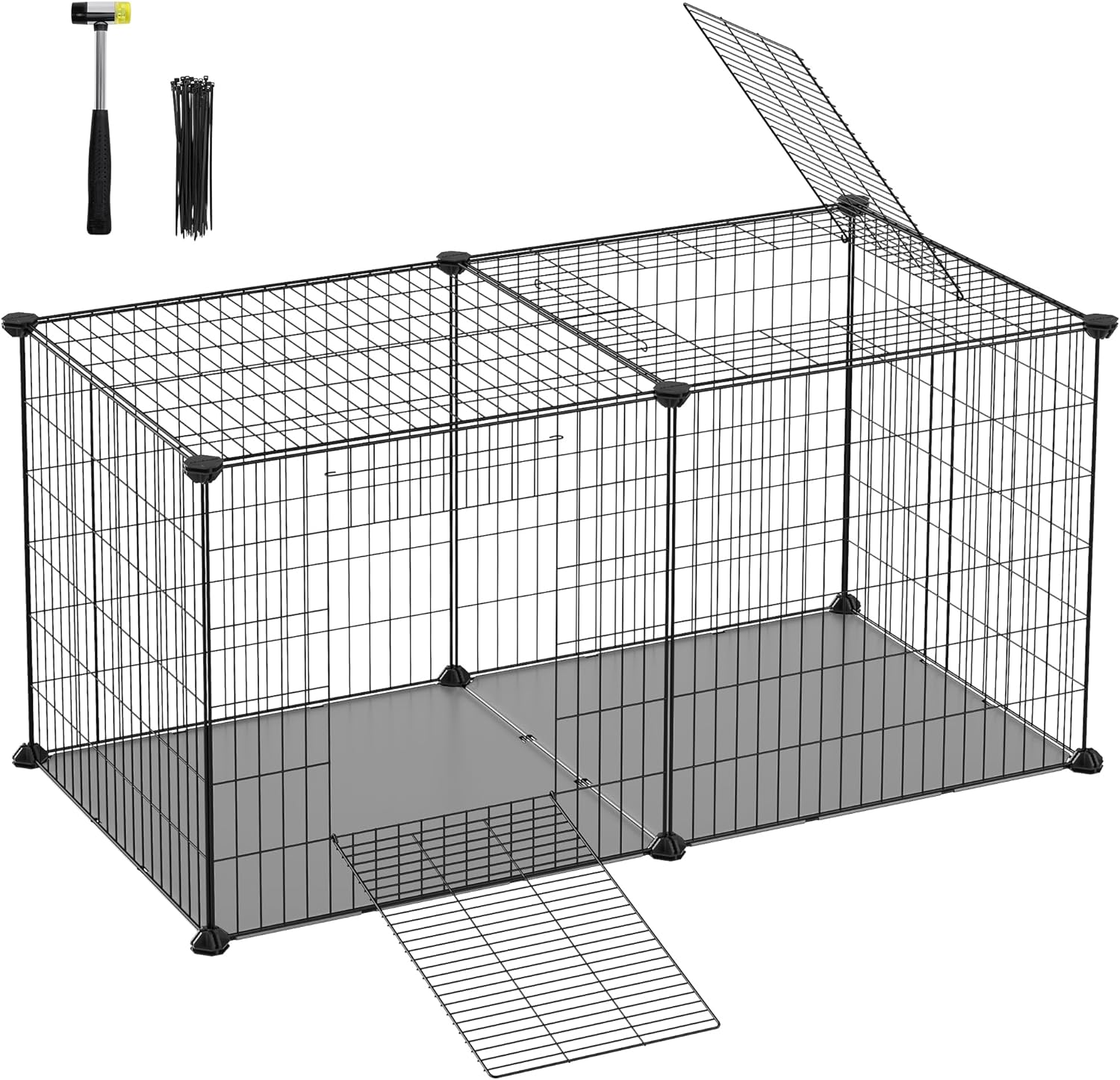 SONGMICS Small Animal Playpen, Pet Cage with Top and Base, 2 Doors, Easy to Clean, Metal Wire Guinea Pig Pen for Rabbits, Hamsters, Hedgehogs, XL, 40.5 x 20 x 20 Inches, Black ULPI010B01