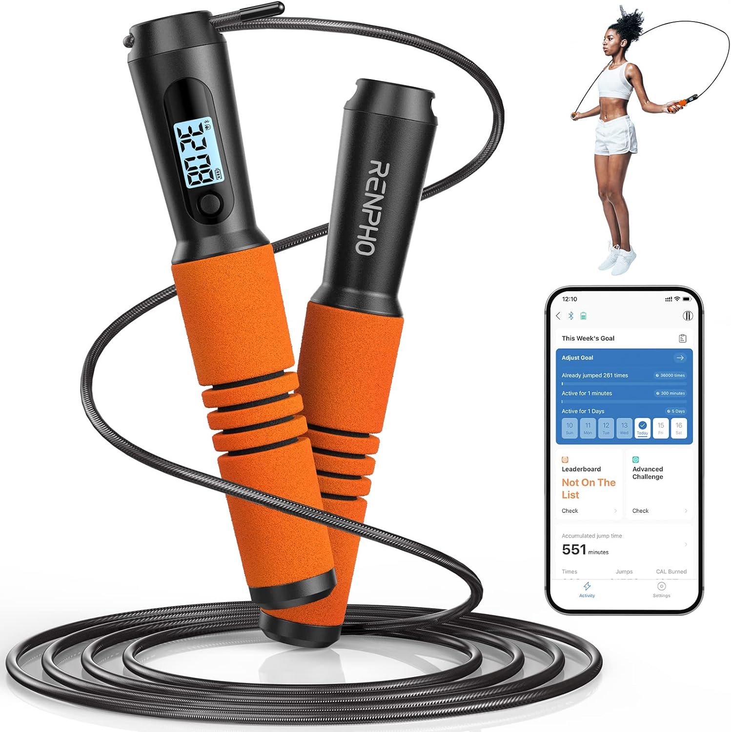 RENPHO Smart Jump Rope, Fitness Skipping Rope with APP Data Analysis, Workout Jump Ropes for Home Gym, Crossfit, Jumping Rope Counter for Exercise for Men, Women