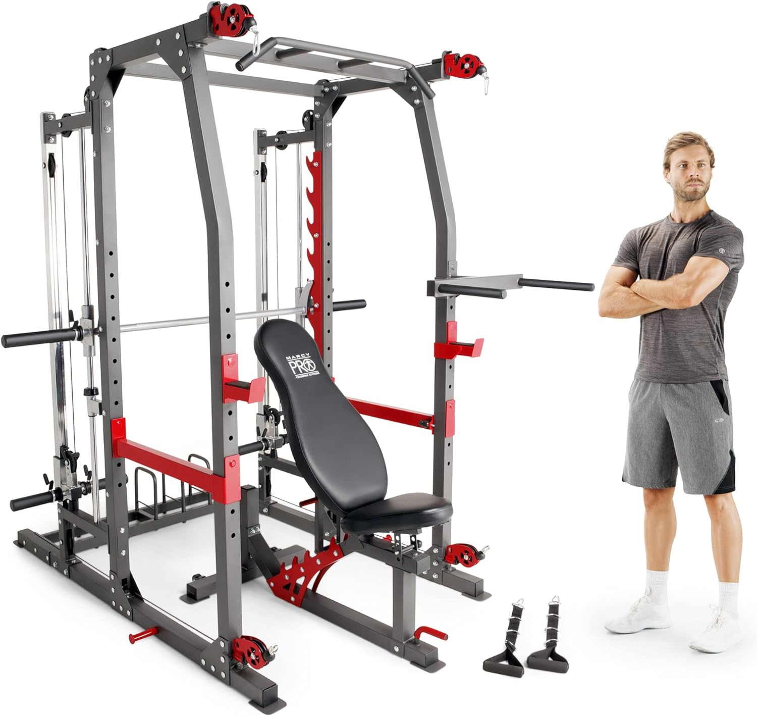 Marcy Smith Machine Weight Bench Home Gym, for Full Body Workout, Training System, Black SM-4903