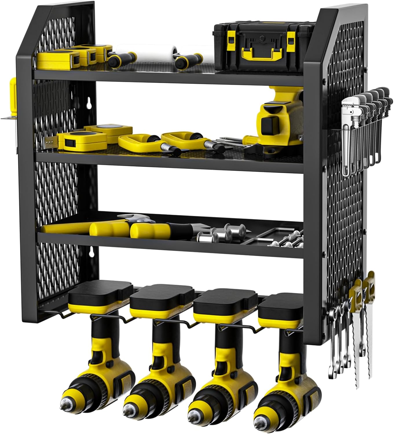 Nidouillet Power Tool Organizer, 4 Layers Drill Holder Wall Mount, Heavy Duty Power Tool Storage Rack, Garage Tool Organizer and Storage for Drill & Screwdriver