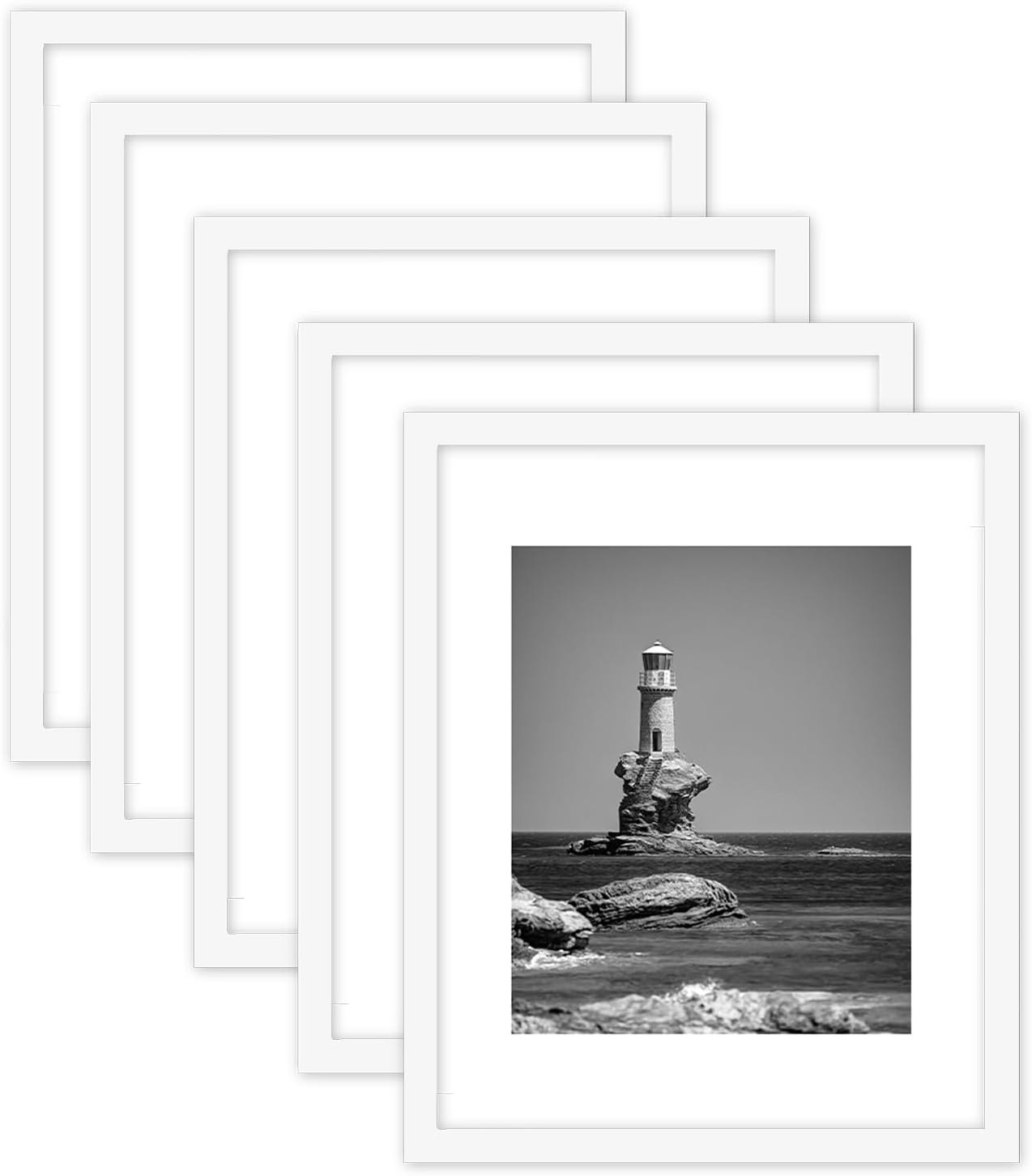 11x14 Picture Frame Set of 5, Display Pictures 8x10 with Mat or 11x14 Without Mat, Wall Gallery Photo Frames, White