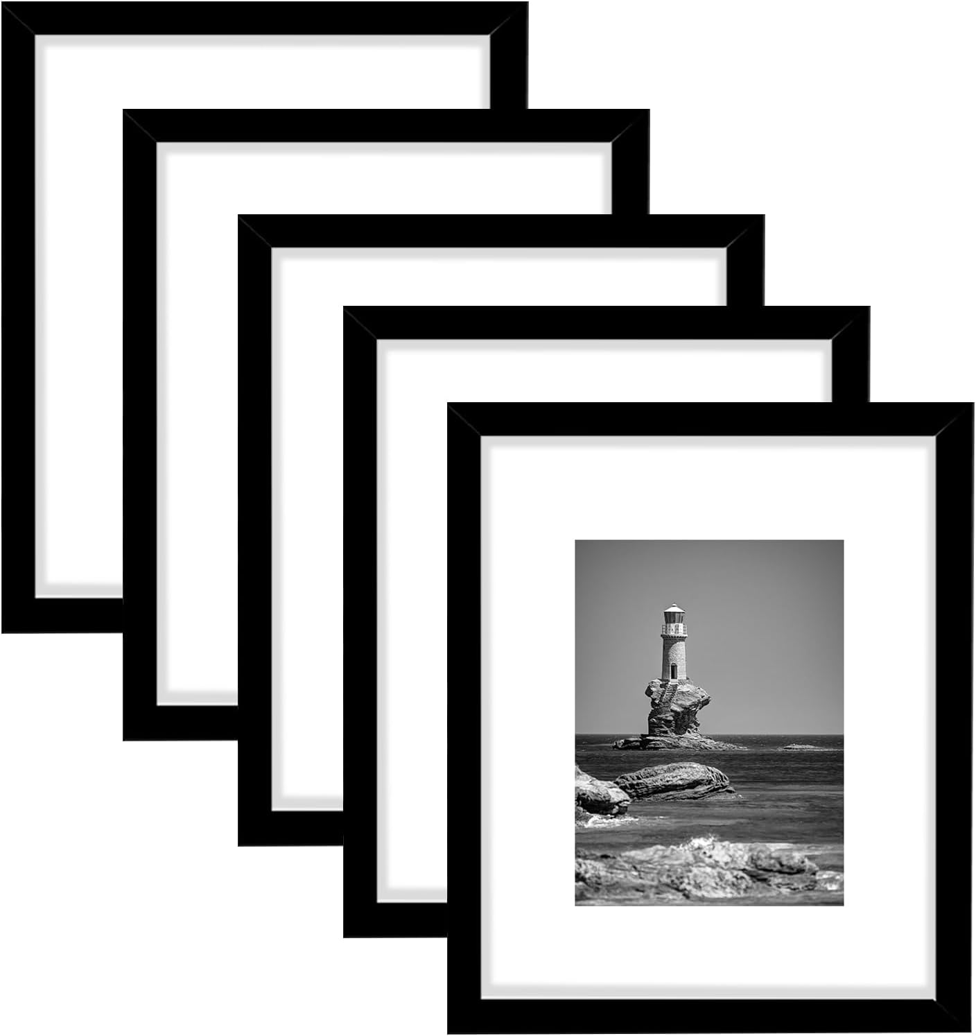 8x10 Picture Frame Set of 5, Display Pictures 5x7 with Mat or 8x10 Without Mat, Wall Gallery Photo Frames or Tabletop Display