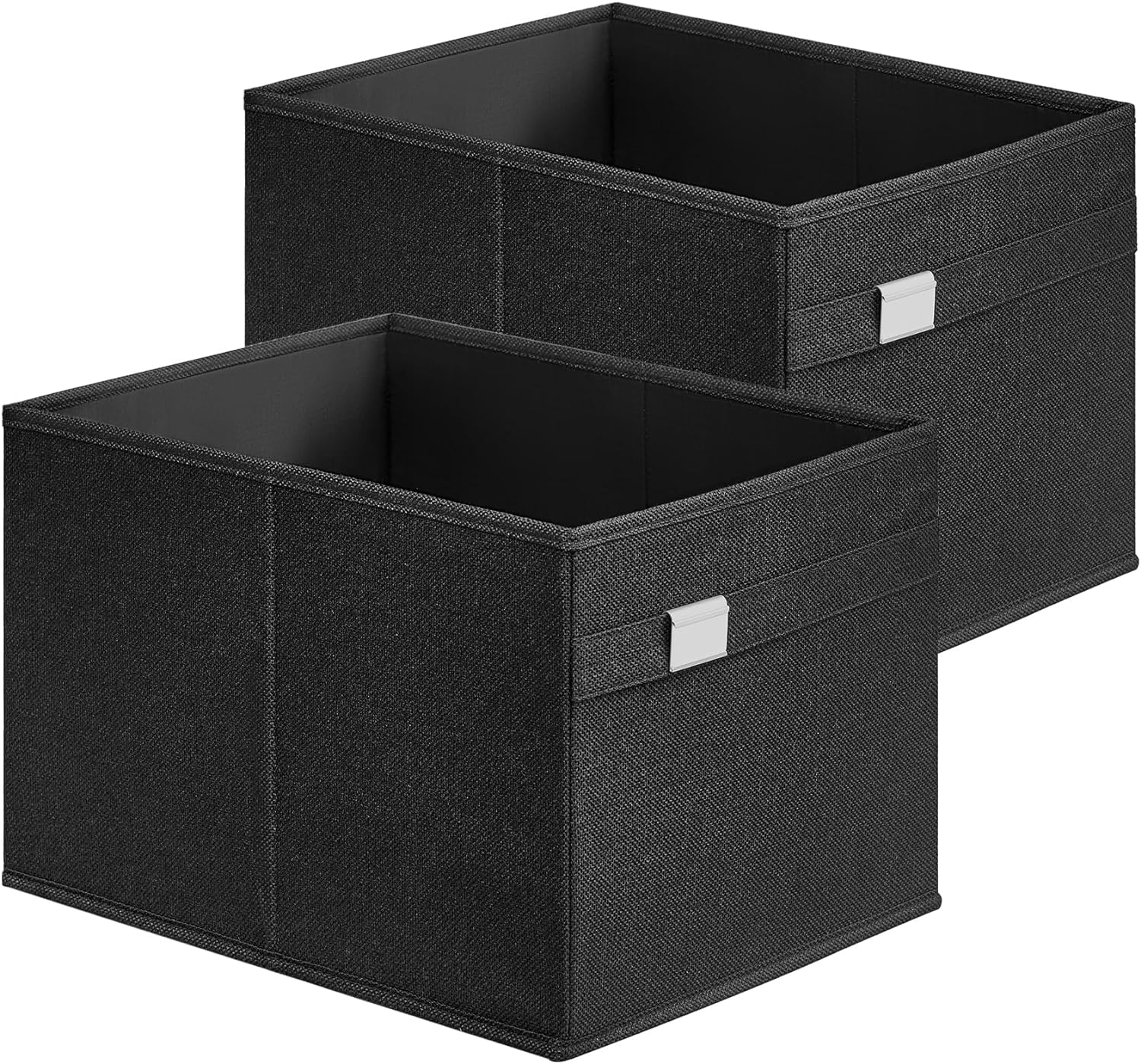 SONGMICS Storage Baskets, Set of 2 Storage Bins, 2 Handles, 15.7 x 11.8 x 9.8 Inches, Oxford Fabric and Linen-Look Fabric, Washable, Foldable, Metal Label Holders, Ink Black UROB240B02