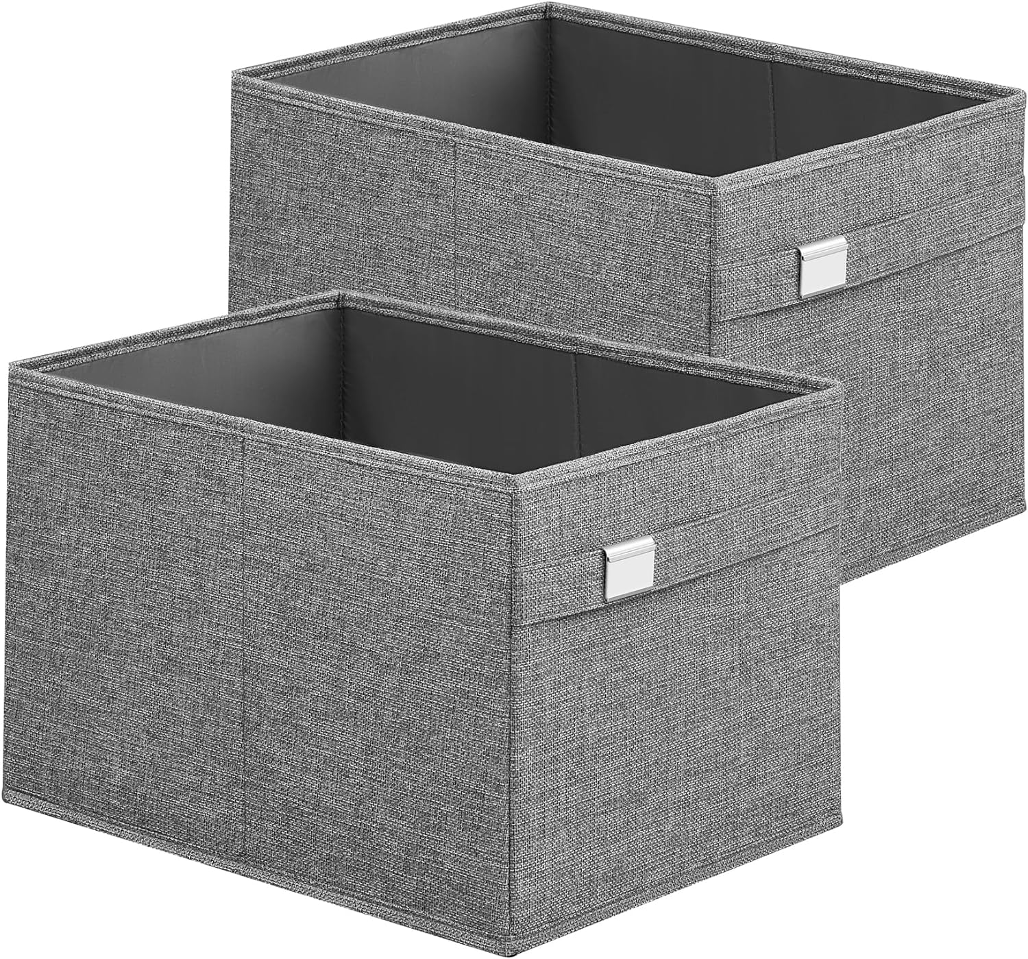 SONGMICS Storage Baskets, Set of 2 Storage Bins, 2 Handles, 15.7 x 11.8 x 9.8 Inches, Oxford Fabric and Linen-Look Fabric, Washable, Foldable, Metal Label Holders, Dove Gray UROB240G02