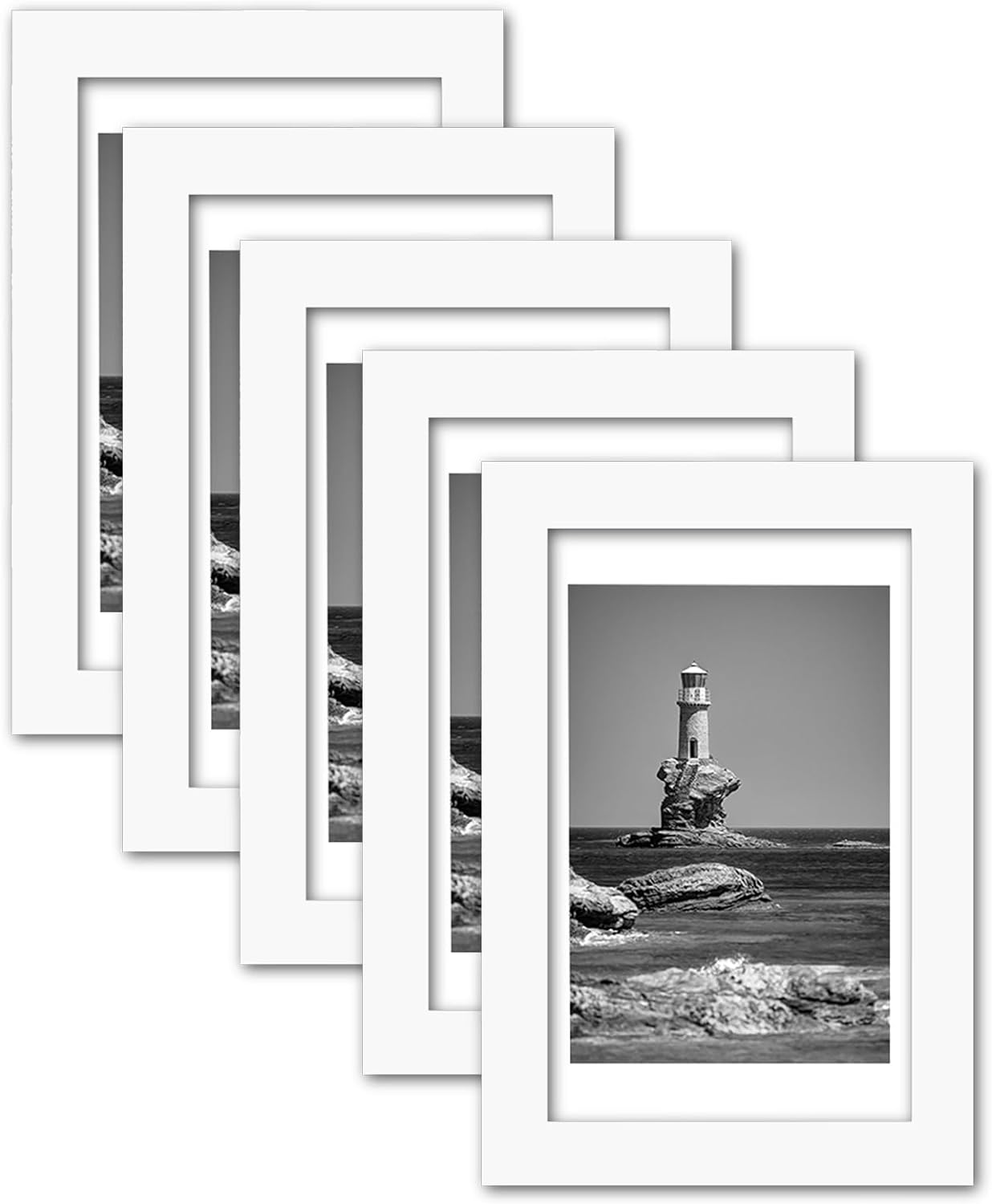 4x6 Picture Frame Set of 5, Display Pictures 3.5x5 with Mat or 4x6 Without Mat, Wall Gallery Photo Frames or Tabletop Display, White