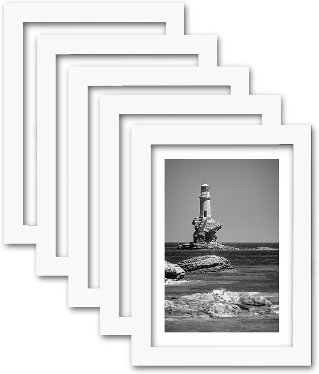 5x7 Picture Frame Set of 5, Display Pictures 4x6 with Mat or 5x7 Without Mat, Wall Gallery Photo Frames or Tabletop Display, White