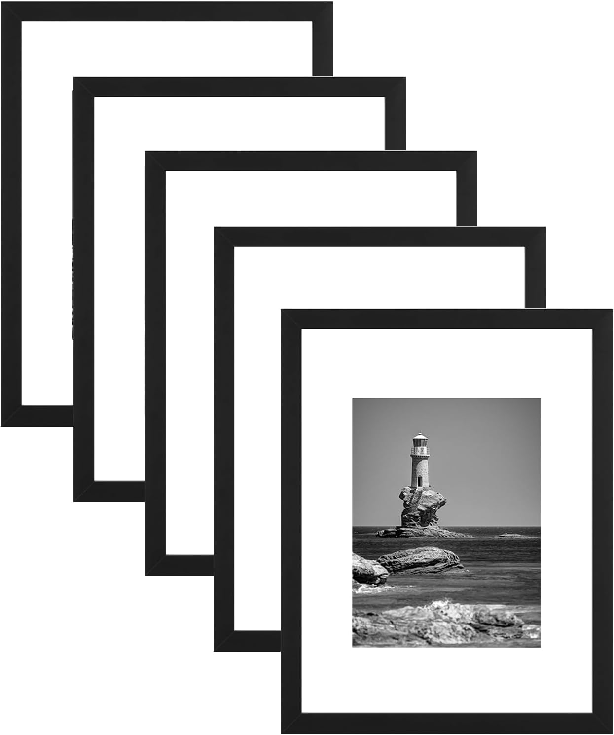 9x12 Picture Frame Set of 5, Display Pictures 6x8 with Mat or 9x12 Without Mat, Wall Gallery Photo Frames or Tabletop Display