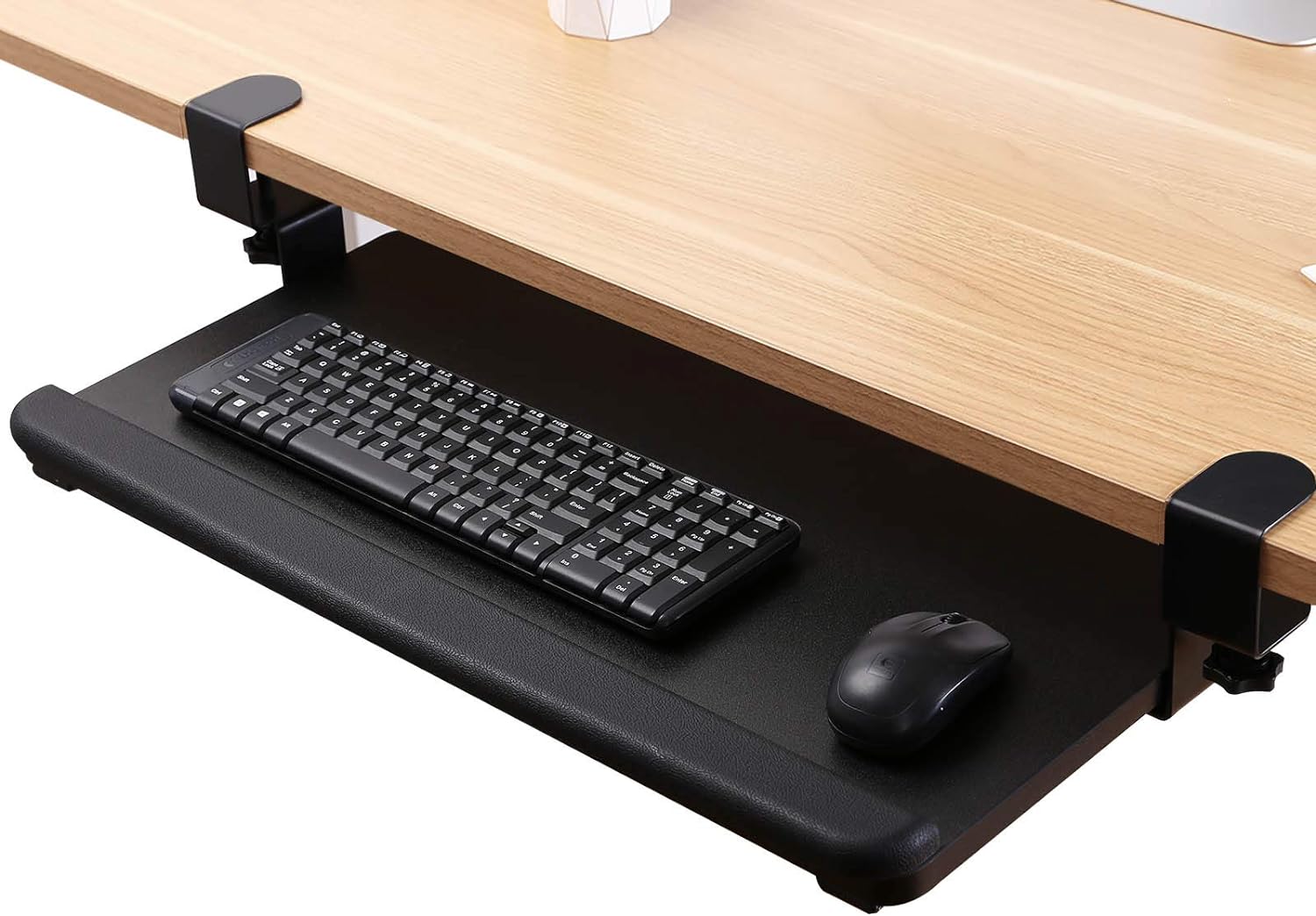 FlexiSpot Large Keyboard Tray Under Desk Ergonomic 25 (30 Including Clamps) x 12 in C Clamp Mount Retractable Adjustable Mouse Computer Keyboard Platform Tray Slide-Out Keyboard Drawer Shelf (Black)