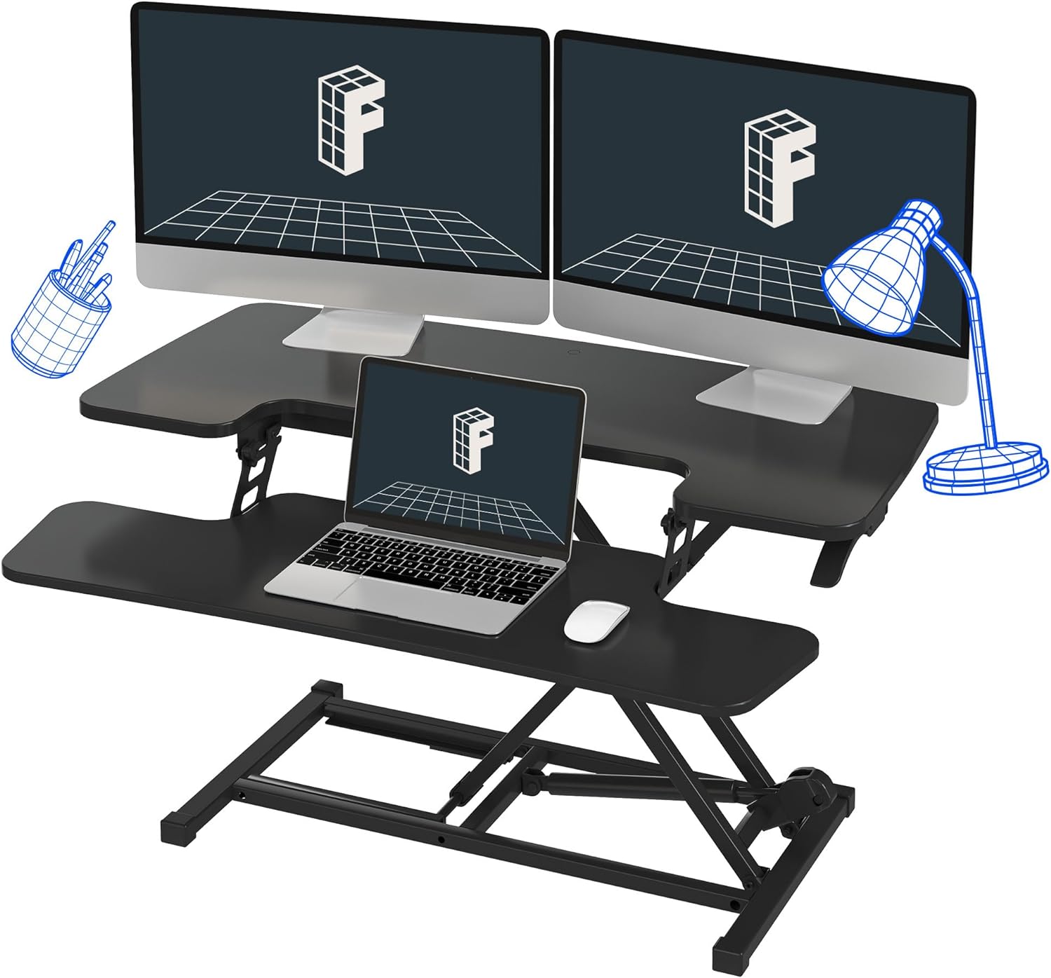 FLEXISPOT 35in Standing Desk Converter Height Adjustable Sit to Stand up Desk Riser Computer Workstation with Keyboard Tray Wide 2-Tier Desktop Black