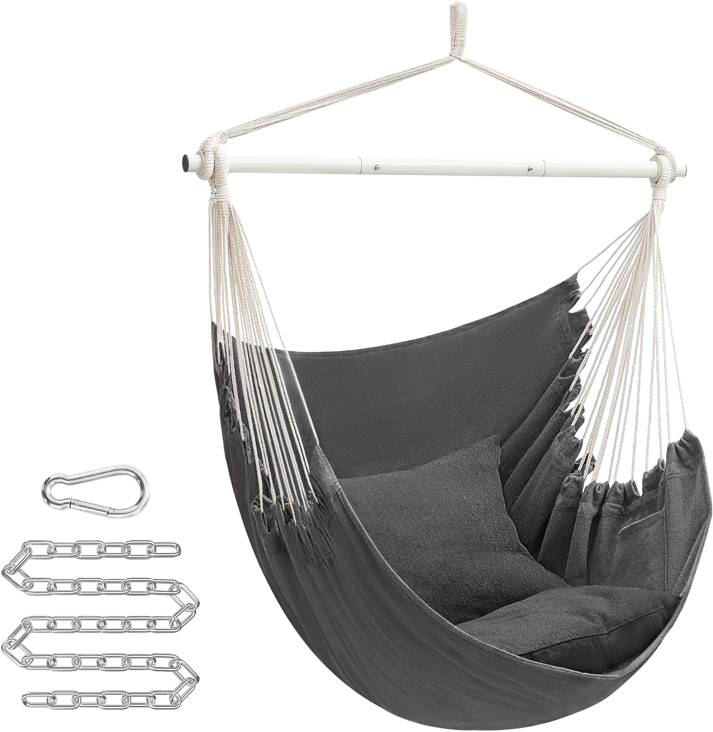 SONGMICS Hammock Chair, Large Swing Chair with 2 Cushions, Hanging Chair with Chain, Load Capacity 330 lb, for Indoor, Outdoor, Living Room, Bedroom, Slate Gray UGDC197G02