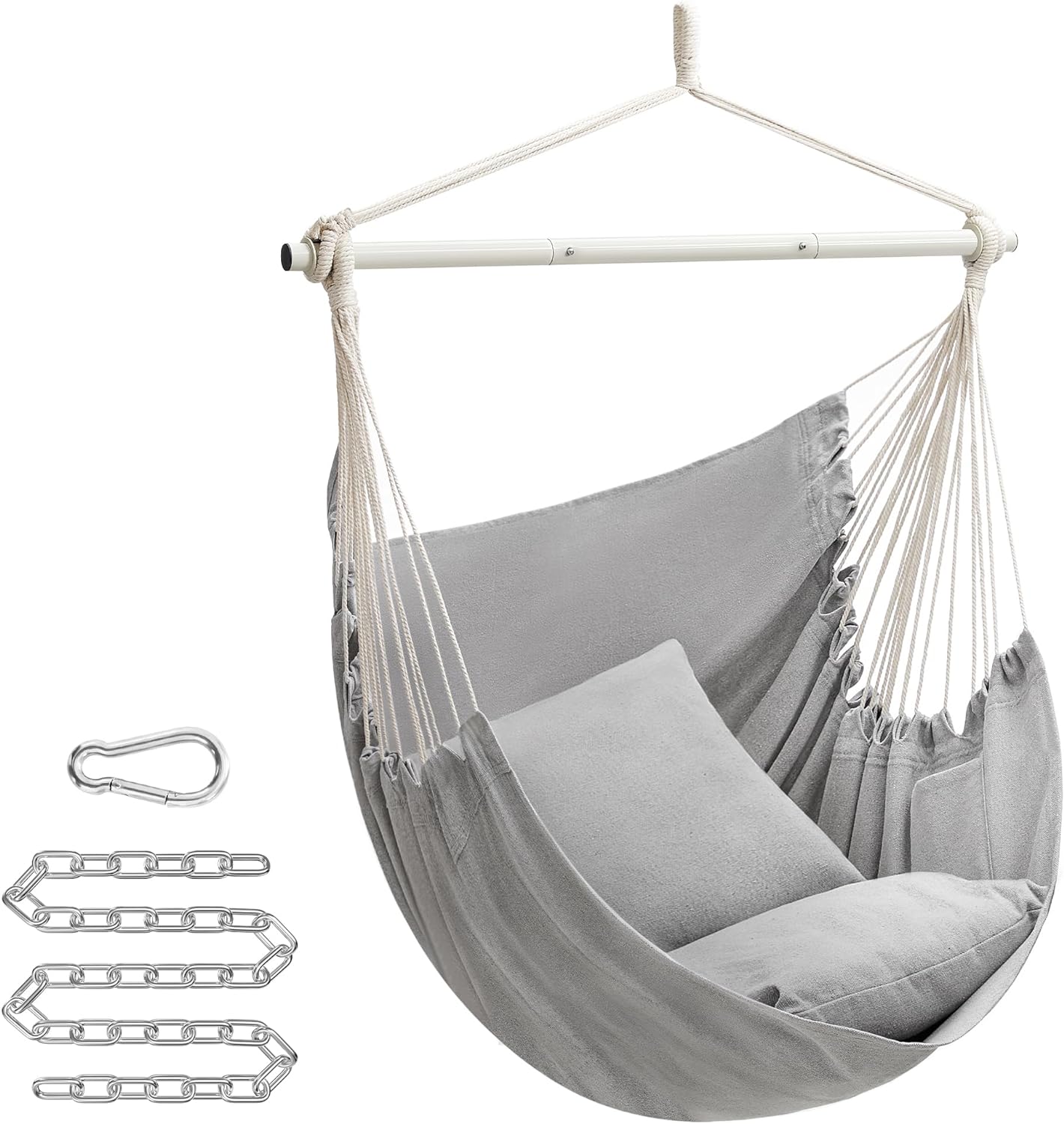 SONGMICS Hammock Chair, Large Swing Chair with 2 Cushions, Hanging Chair with Chain, Load Capacity 330 lb, for Indoor, Outdoor, Living Room, Bedroom, Dove Gray UGDC197G01