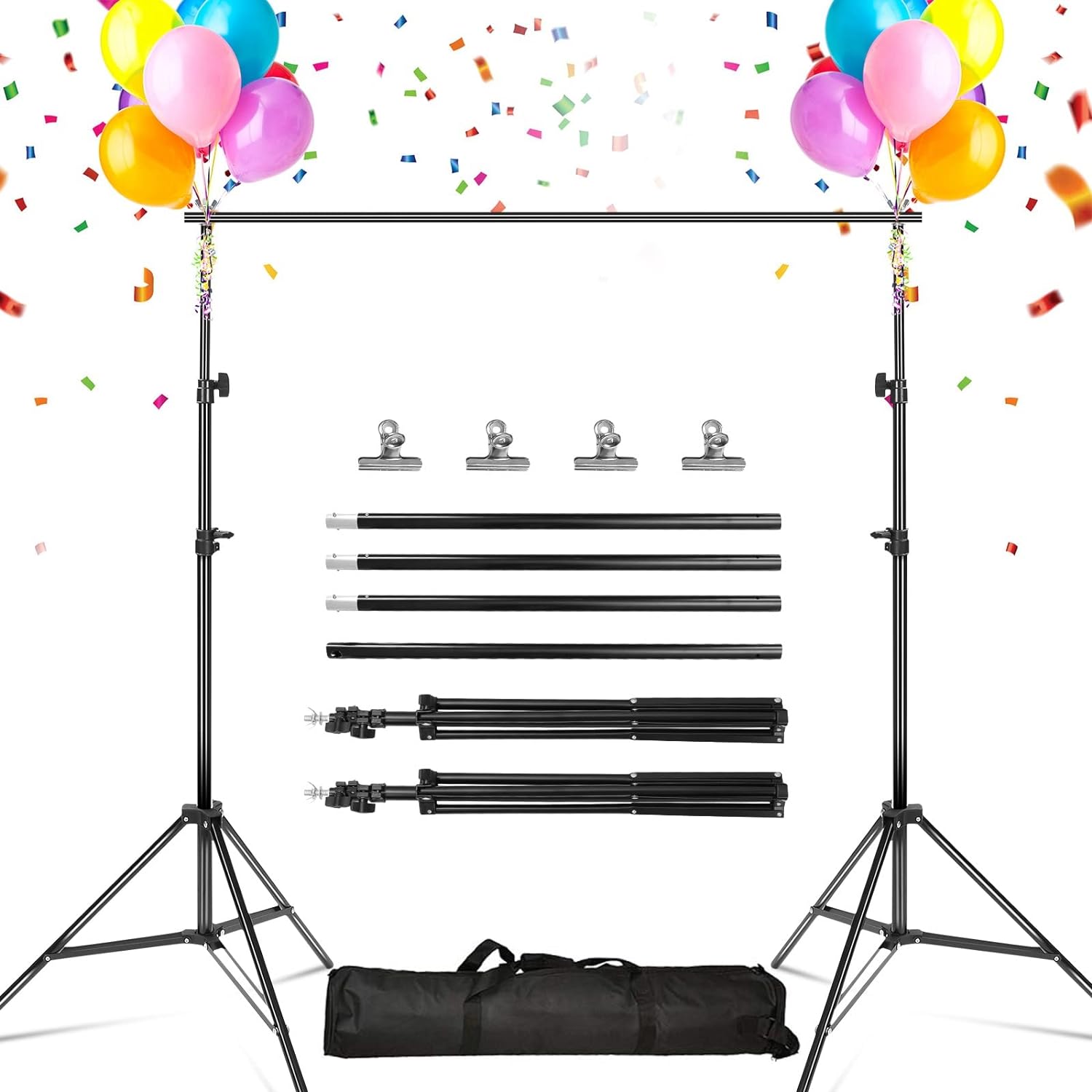 Backdrop Stand Photo Video Studio, 10Ft Wide Adjustable Backdrop Stand, Background Support System Kit with Clamps Carry Bag