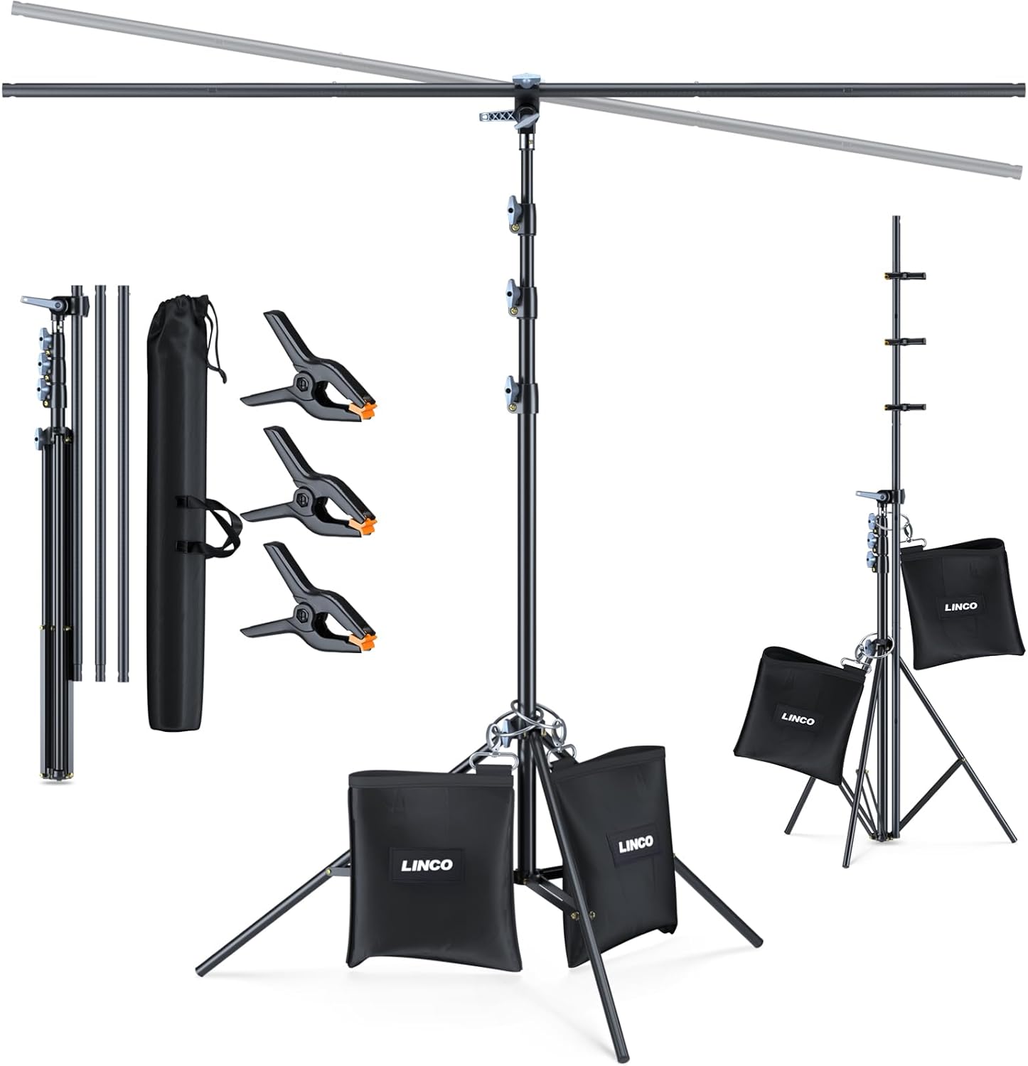 LINCO Lincostore T-Shape Portable Background Backdrop Support Stand Kit 6.7ft Wide 9.5ft Tall Adjustable Photo Backdrop Stand with 3 Clamps