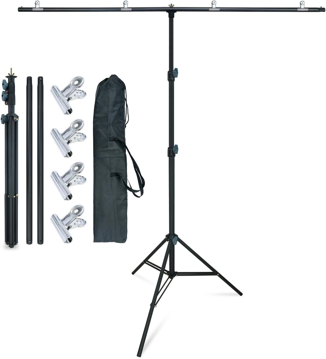 LINCO Lincostore Zenith Portable T-Shape Background Backdrop Stand Kit 5x6.7ft - 5ft Wide (Fixed) and 6.7ft High (Adjustable)- Lightweight Only 4 Lbs Easy to Carry and Storage Black