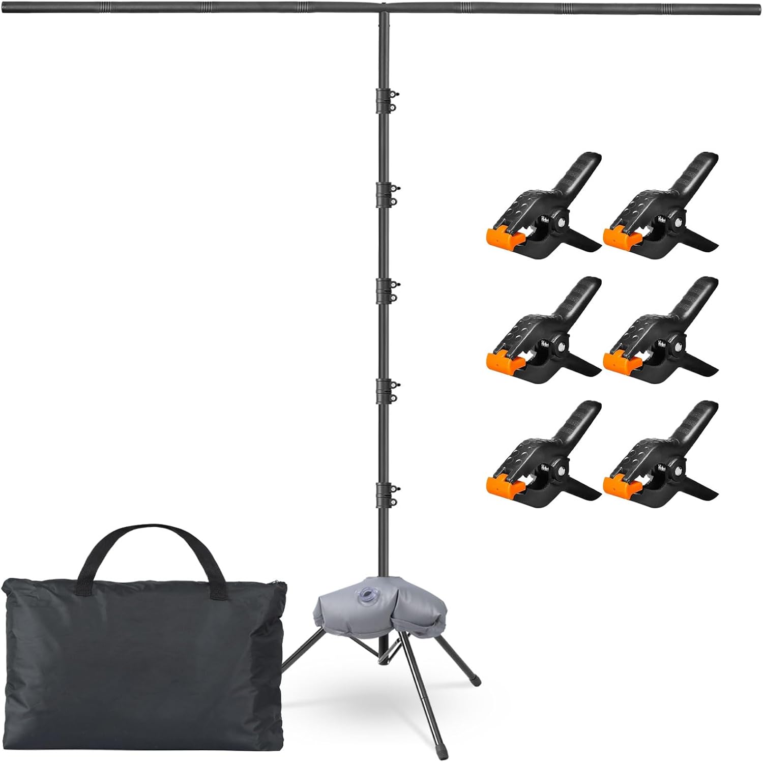 Svopy T-Shape Backdrop Stand Kit - 8 x 5.3ft Adjustable Photo Backdrop Stand - Portable Sturdy Back Drop Stand for Photoshoots, Parties, Wedding and Decoration with 6 Spring Clamps, Sandbag, Carry Bag