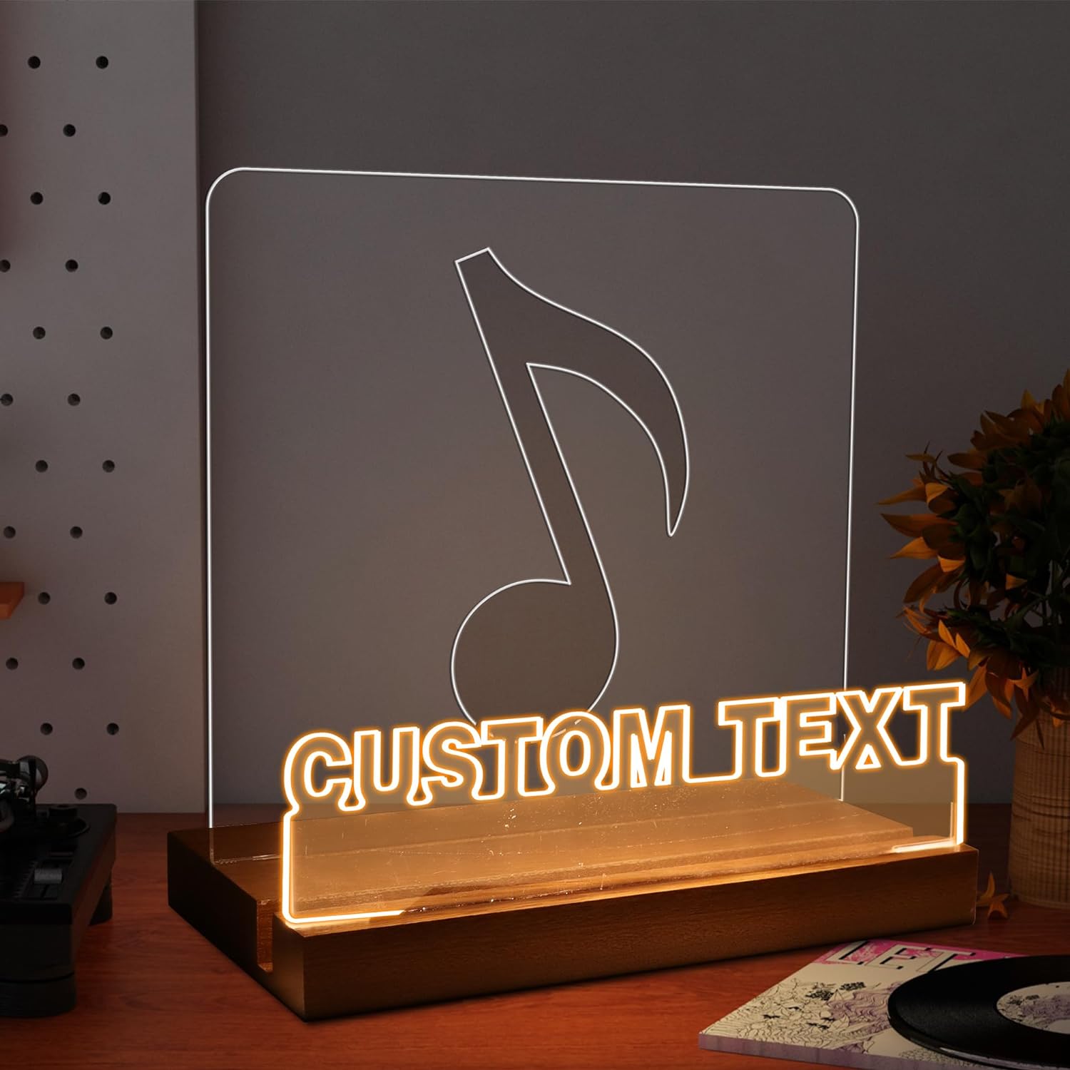 YuanDian Personalised Light up Now Playing Vinyl Record Stand, Now Spinning Record Stand, Wooden Acrylic Holder for Vinyl Album Display Storage, Vinyl Record LED Display Storage