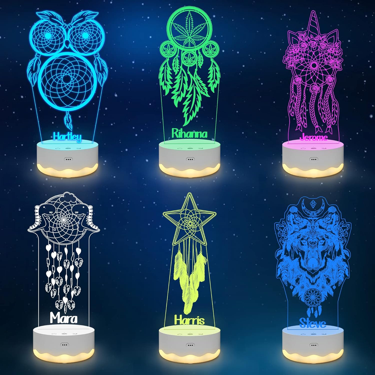 Personalized Light up Dream Catcher Kits 3D Illusion LED Night Light with Remote 16 Changing Color Lights for Baby Kids Adults Boys Girls Women Bedroom Decor Gifts