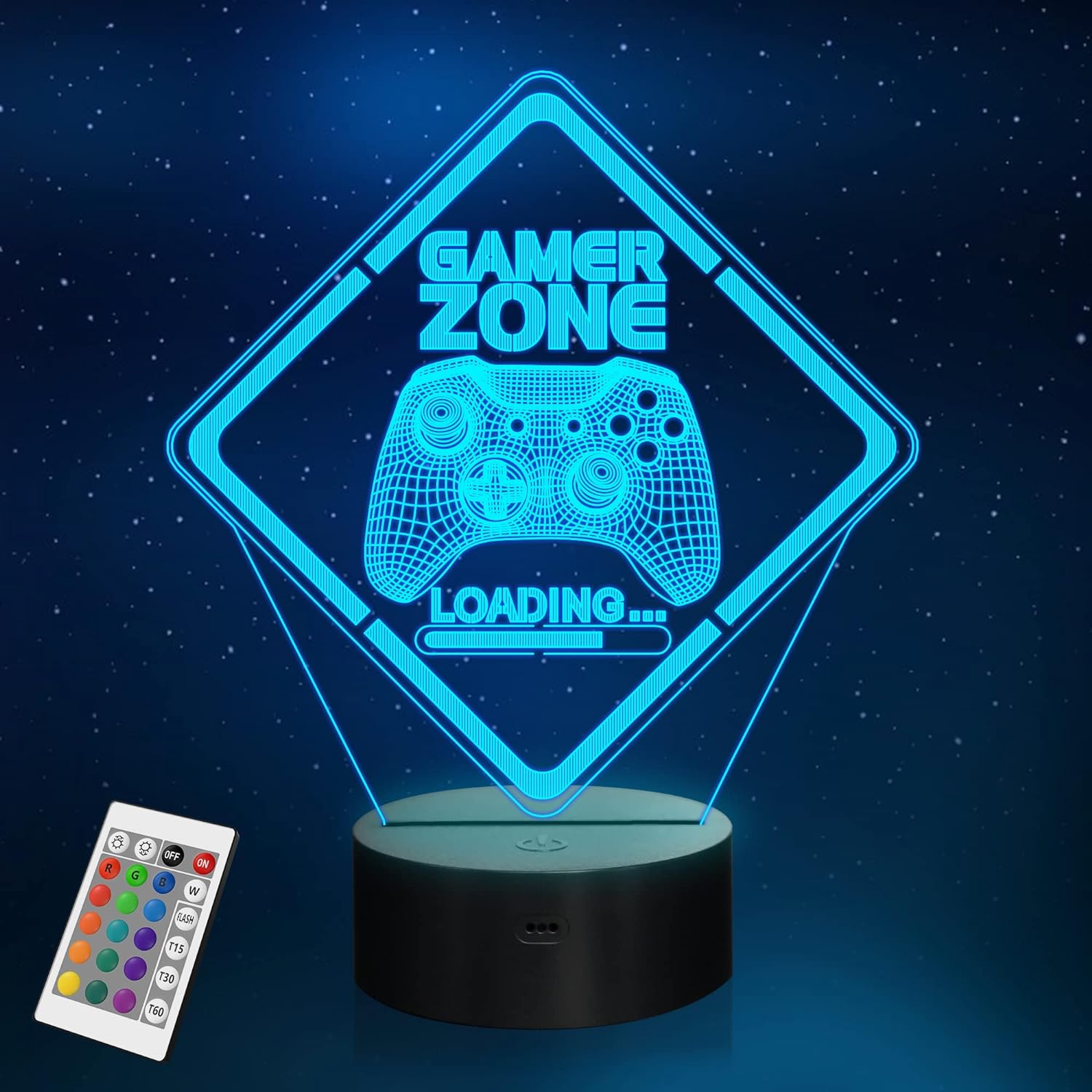 Gamer Zone Night Light,Gamepad Gamepad Graphic Video Games Gamer Gift Funny 3D Illusion Lamp 16 Colors Changing Touch & Remote Control for Men Teenagers and Kids