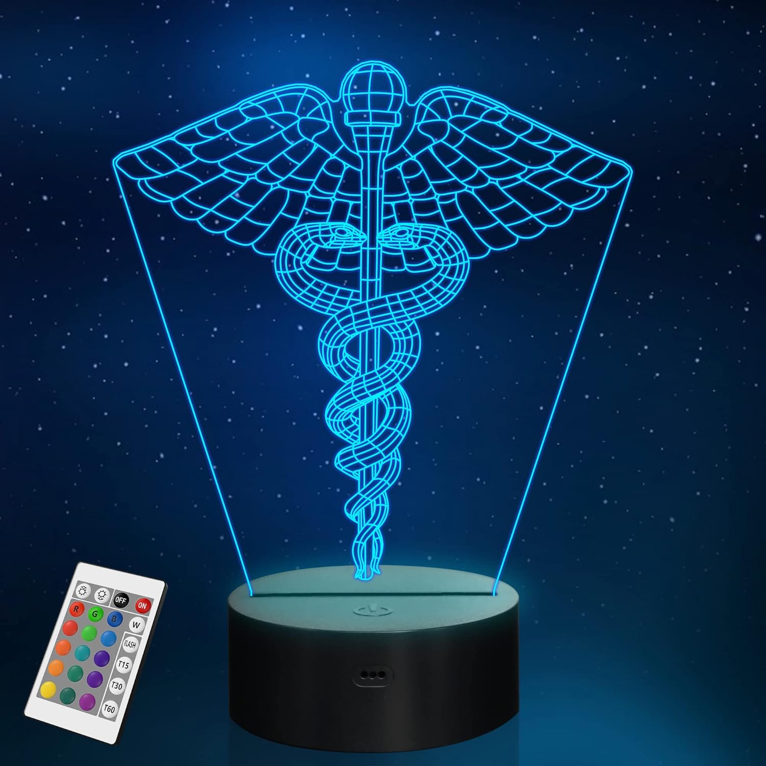 YuanDian Doctor Gifts, Doctor Symbol Caduceus 3D Night Light Illusion Lamp with Remote 16 Color Change Decor Lamp,Unique Gift Idea for Dentist, Dental, Medical, Hygienist, Doctor, Physician, Nurse