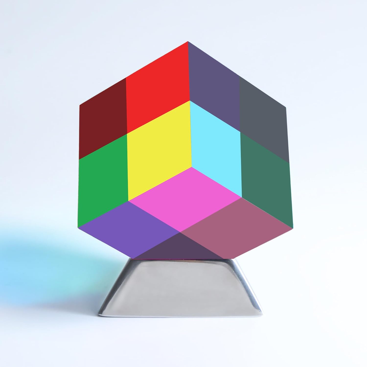 CMY Cube with Stand, YuanDian Color Mixing Cube 2 Inches Colorful Acrylic Prism for Home Decor Office Desk Decoration, Physics Toys Educational Science Kits Fidget Toys Gift for Kids Students