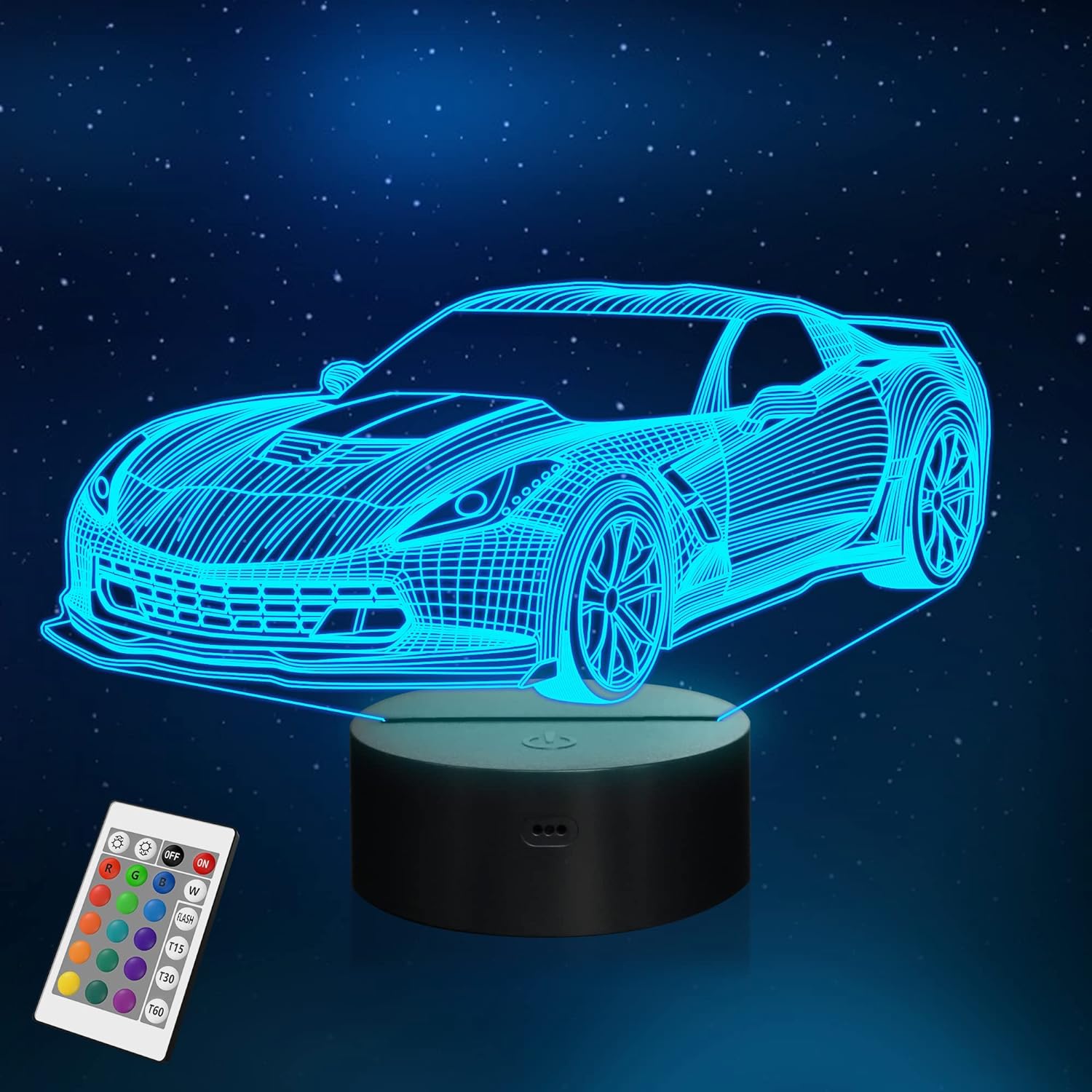 YuanDian Car Night Light, Racing Car 3D LED Illusion Lamp, 16 Colors USB Powered & Battery Powered Touch Control with Remote, Creative Car Gifts for Boys Man Lovers