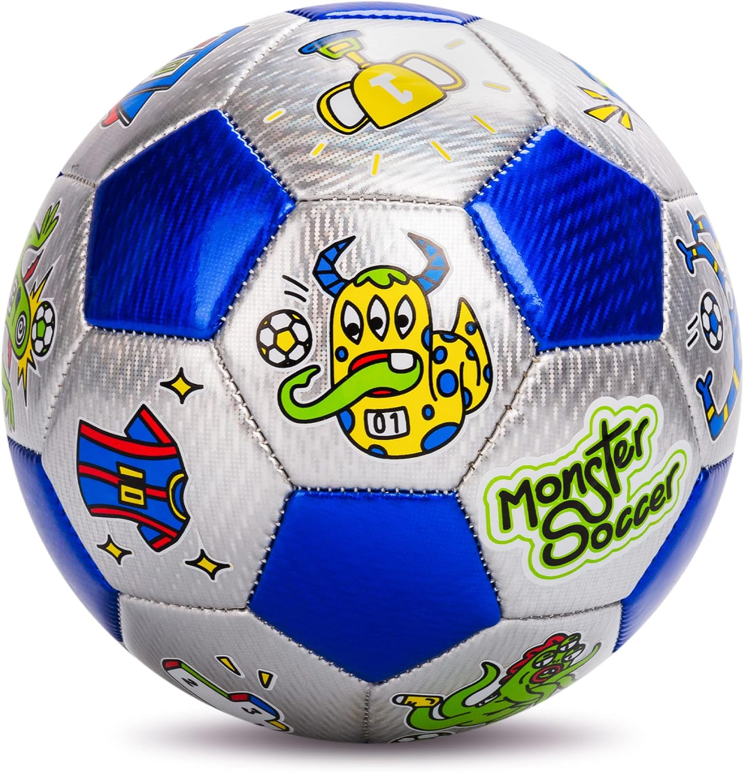 ZOOJOY Size 3 Soccer Ball for Kids, Glitter Ball Monster Soccer Gift for Toddlers Boys with Pump, Outdoor/Indoor Play Ball Toys for Baby Boys Girls Ages 2 3 4 5 6 7 8