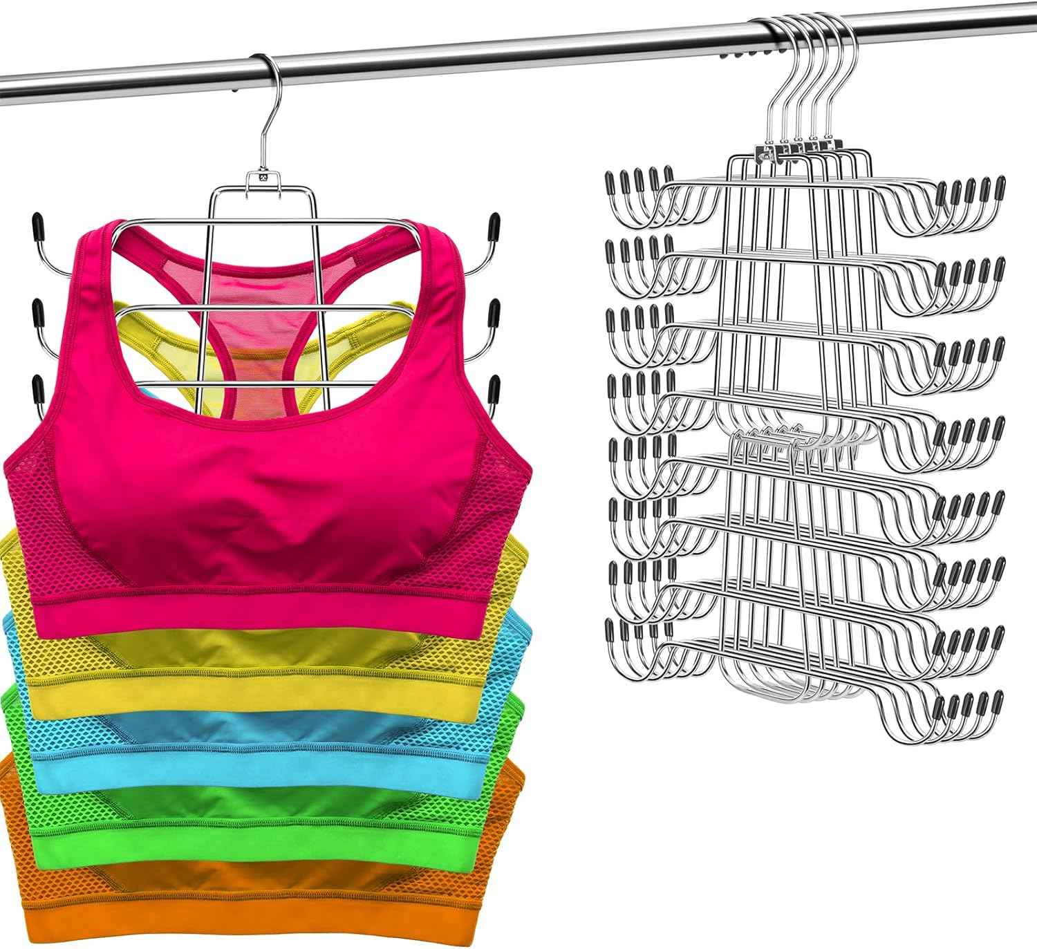 6 Pack Tank Top Hangers Space Saving, ZOUTOG 8 Tier Bra Hanger Closet Organizers and Storage, Dorm Room Essentials for College Girls, Closet Organizer for Camis, Tank Tops, Bras, Swimsuits & More