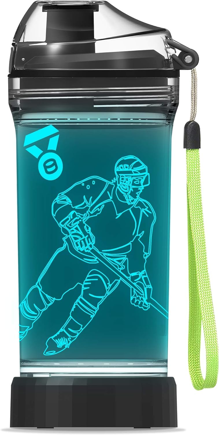 YuanDian Hockey Gifts for Boys, Light Up Water Bottle - 14 OZ Tritan BPA Free Eco-Friendly - Cool LED Sport Cups Gift for Hockey Player School Kids Girl Child Christmas Holiday